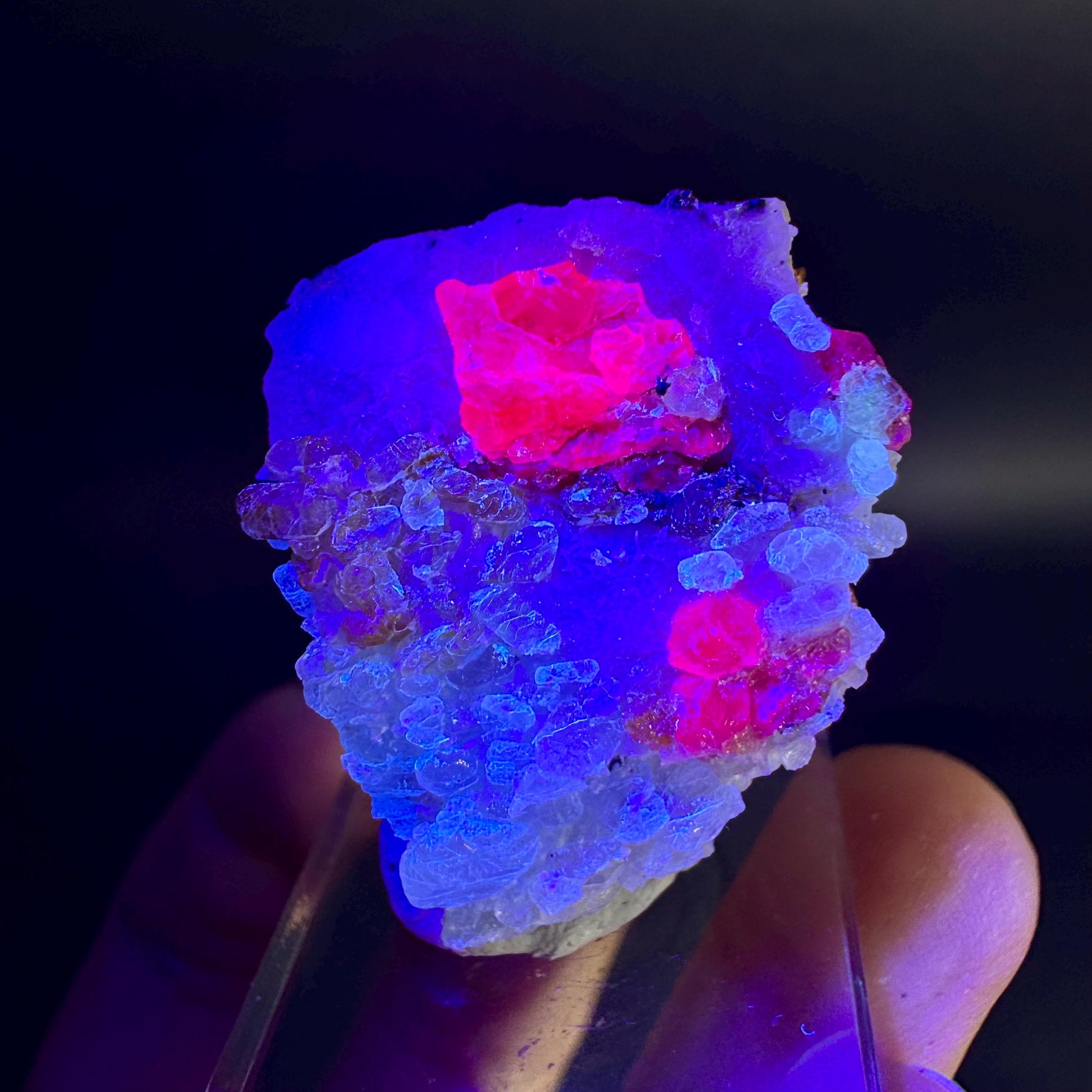 Spinel & Orange Titanite on Calcite Matrix | Natural red UV reactive crystal, mineral specimen from Afghanistan