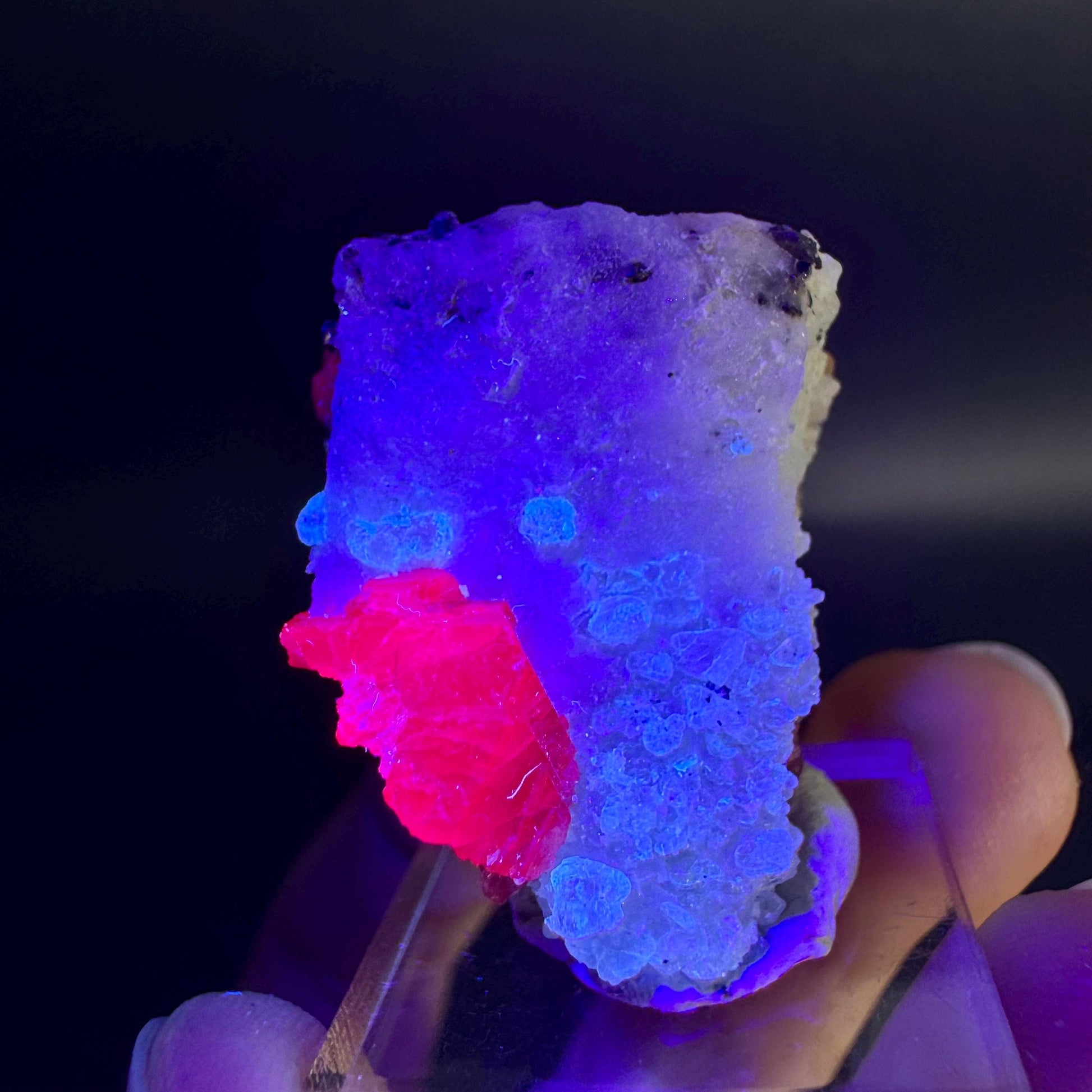 Spinel & Orange Titanite on Calcite Matrix | Natural red UV reactive crystal, mineral specimen from Afghanistan