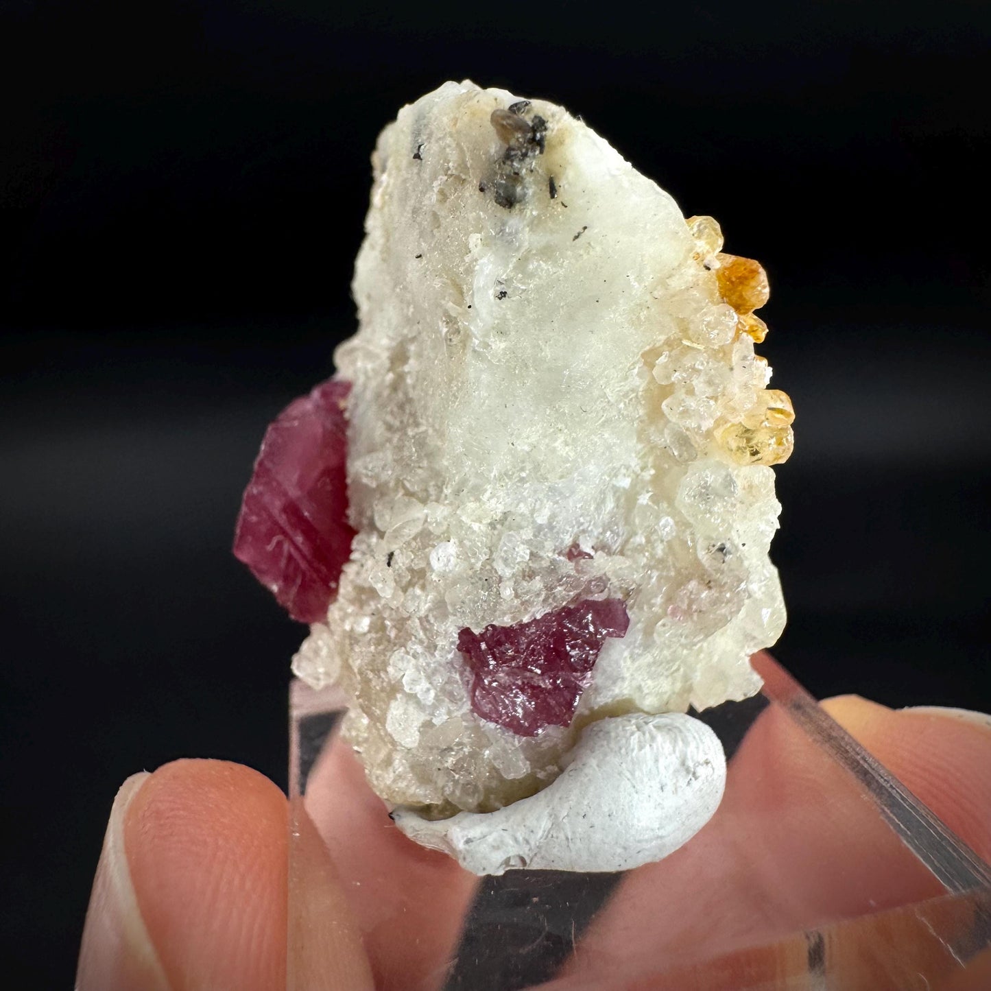 Spinel & Orange Titanite on Calcite Matrix | Natural red UV reactive crystal, mineral specimen from Afghanistan