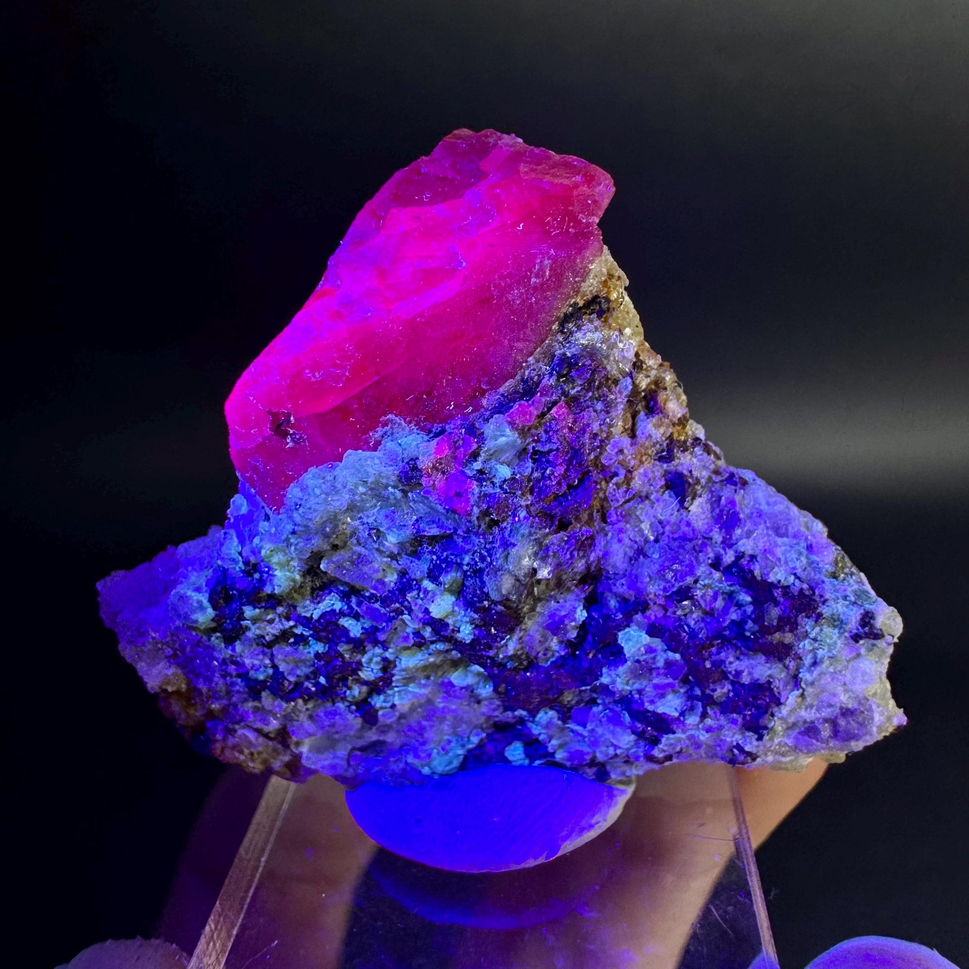 Spinel on Calcite Matrix | Natural red UV reactive crystal, mineral specimen from Afghanistan