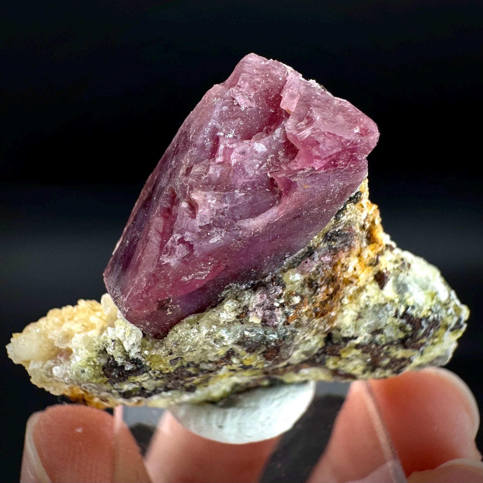 Spinel on Calcite Matrix | Natural red UV reactive crystal, mineral specimen from Afghanistan