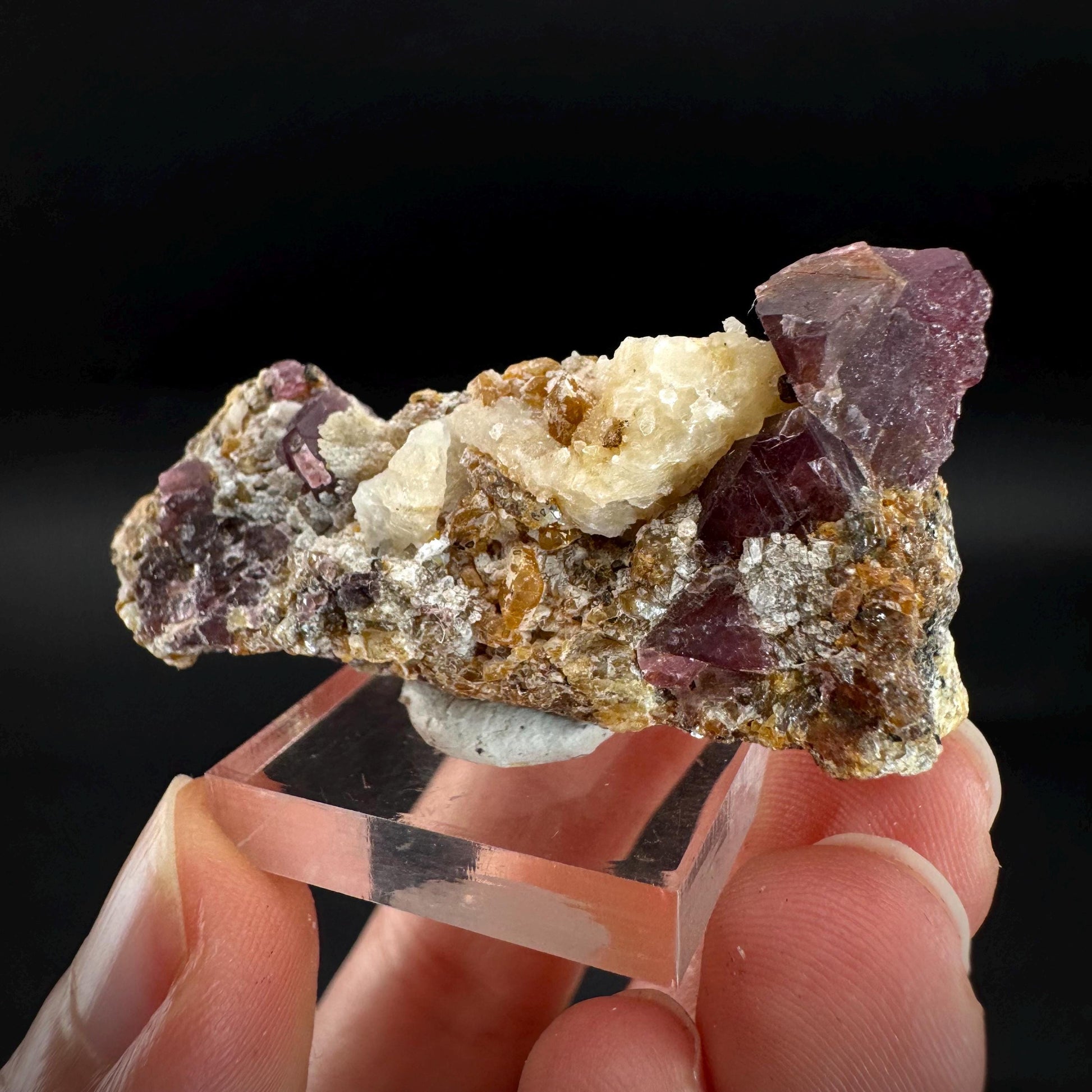 Spinel on Calcite Matrix | Natural red UV reactive crystal, mineral specimen from Afghanistan