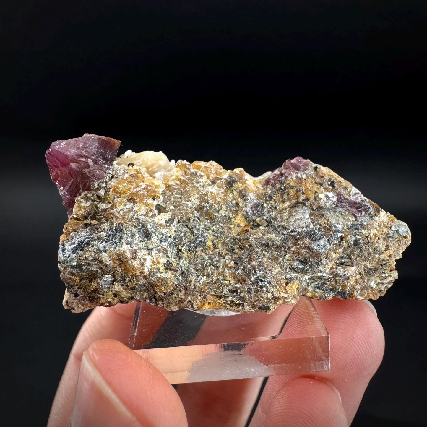 Spinel on Calcite Matrix | Natural red UV reactive crystal, mineral specimen from Afghanistan
