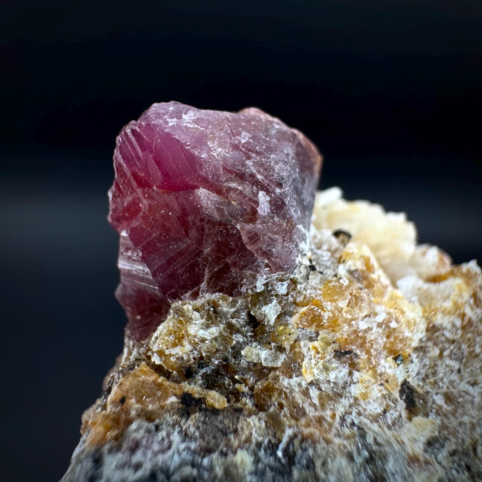 Spinel on Calcite Matrix | Natural red UV reactive crystal, mineral specimen from Afghanistan
