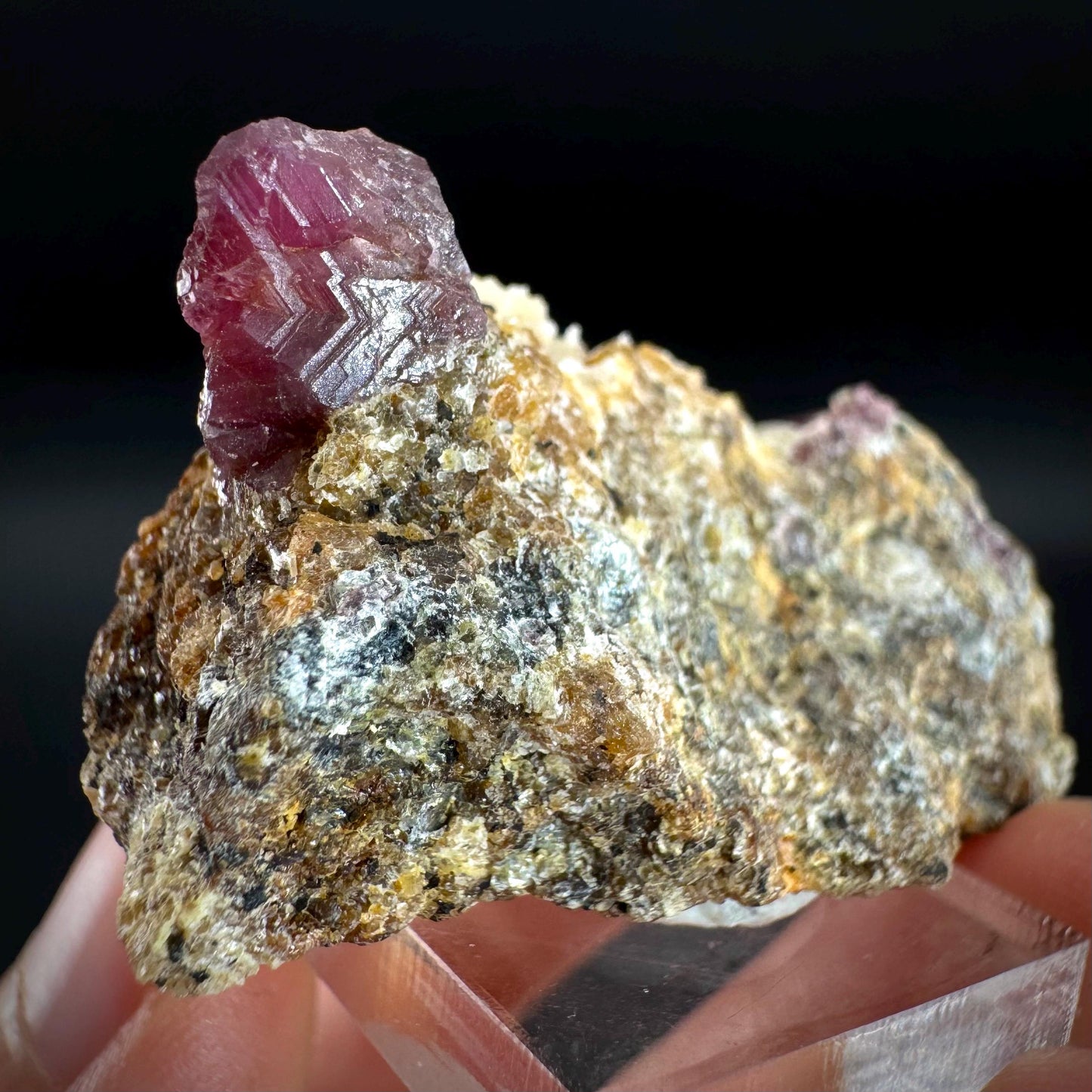 Spinel on Calcite Matrix | Natural red UV reactive crystal, mineral specimen from Afghanistan