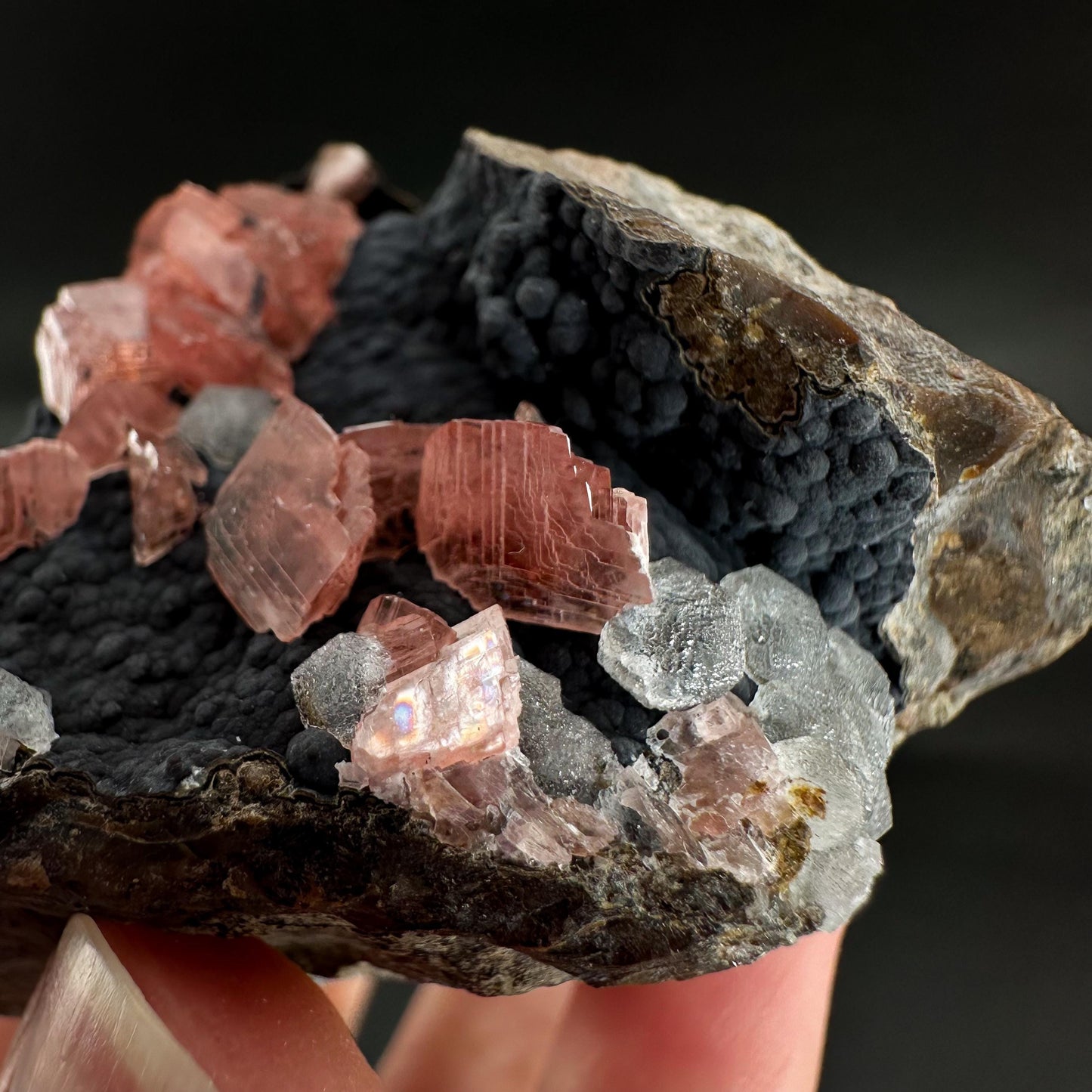 Rhodochrosite with Calcite & Goethite | natural crystal, rare mineral specimen from Peru