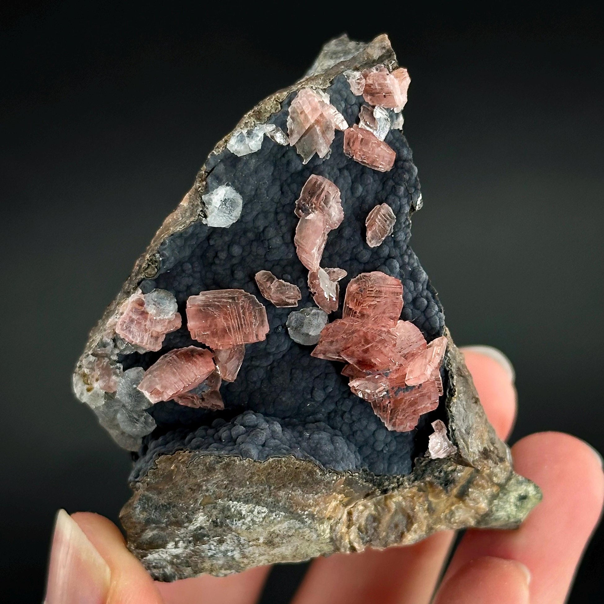 Rhodochrosite with Calcite & Goethite | natural crystal, rare mineral specimen from Peru