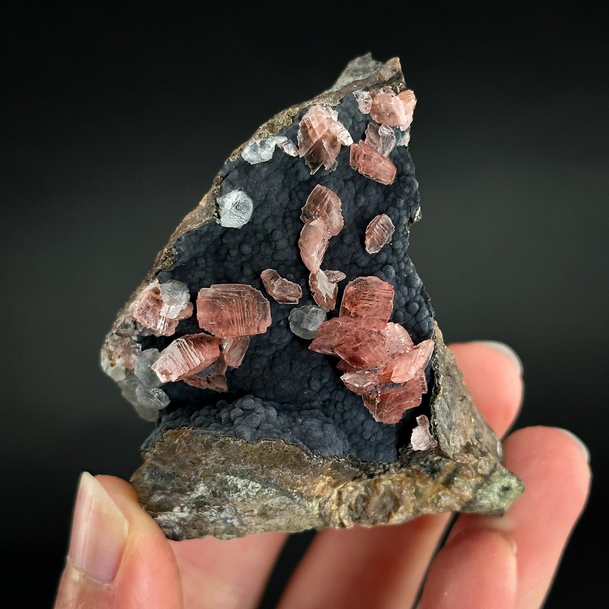 Rhodochrosite with Calcite & Goethite | natural crystal, rare mineral specimen from Peru
