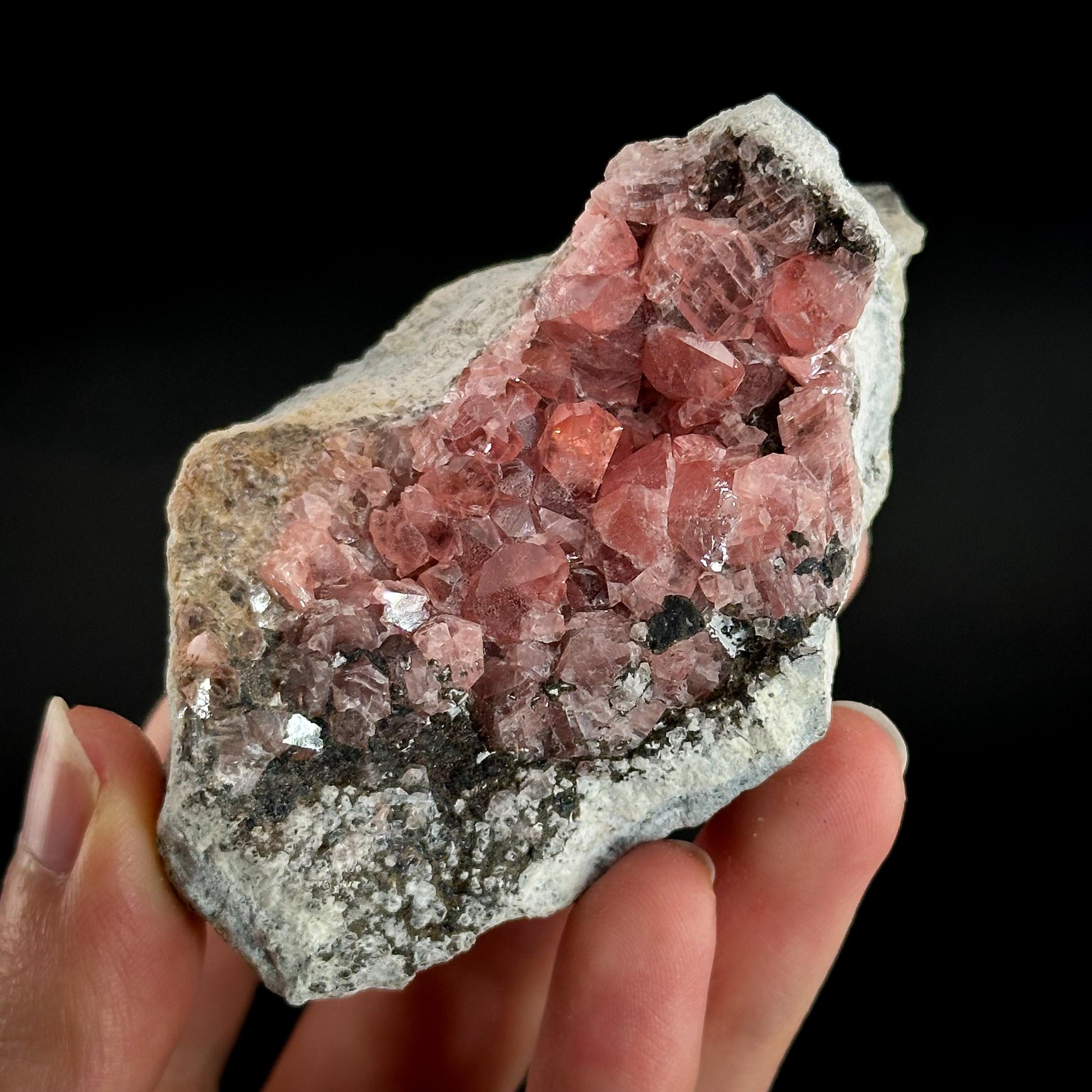 Rhodochrosite on Matrix | natural rhodochrosite crystal, rare mineral specimen from Peru