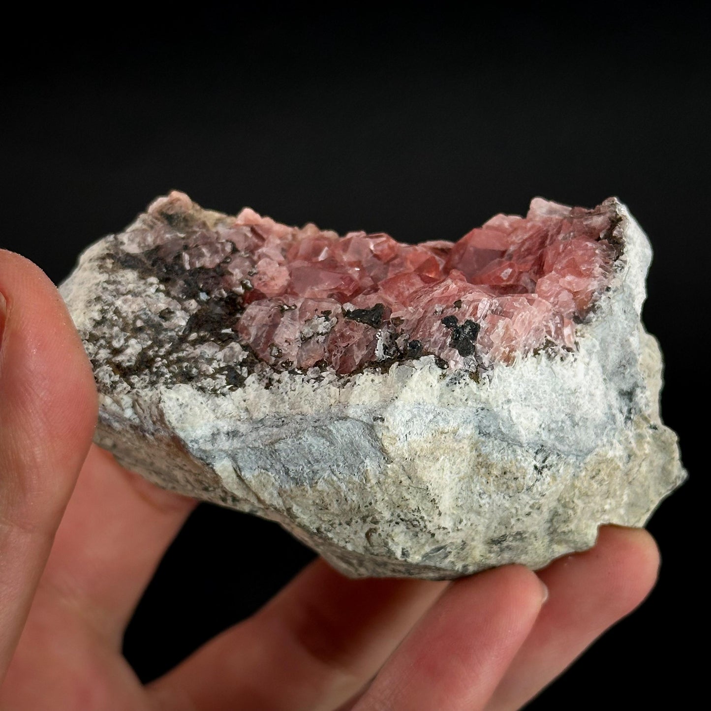 Rhodochrosite on Matrix | natural rhodochrosite crystal, rare mineral specimen from Peru