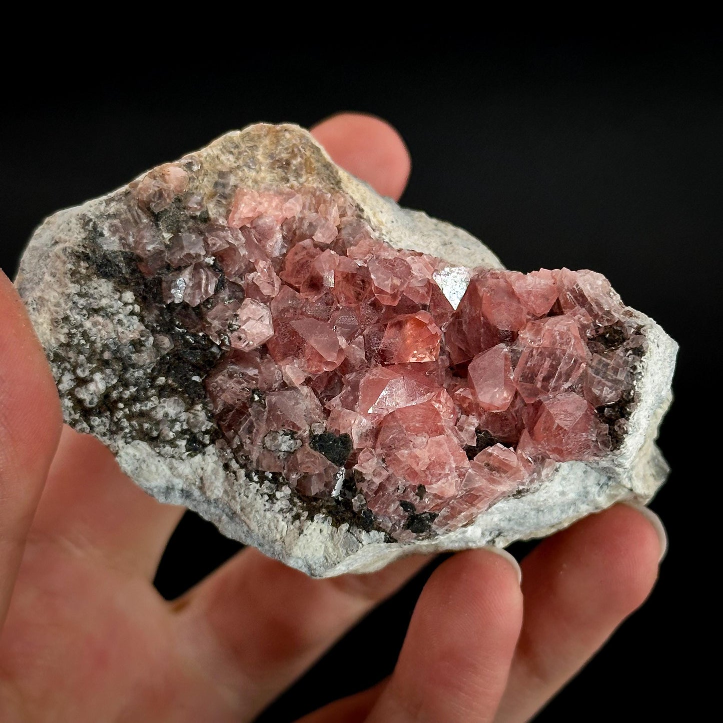 Rhodochrosite on Matrix | natural rhodochrosite crystal, rare mineral specimen from Peru