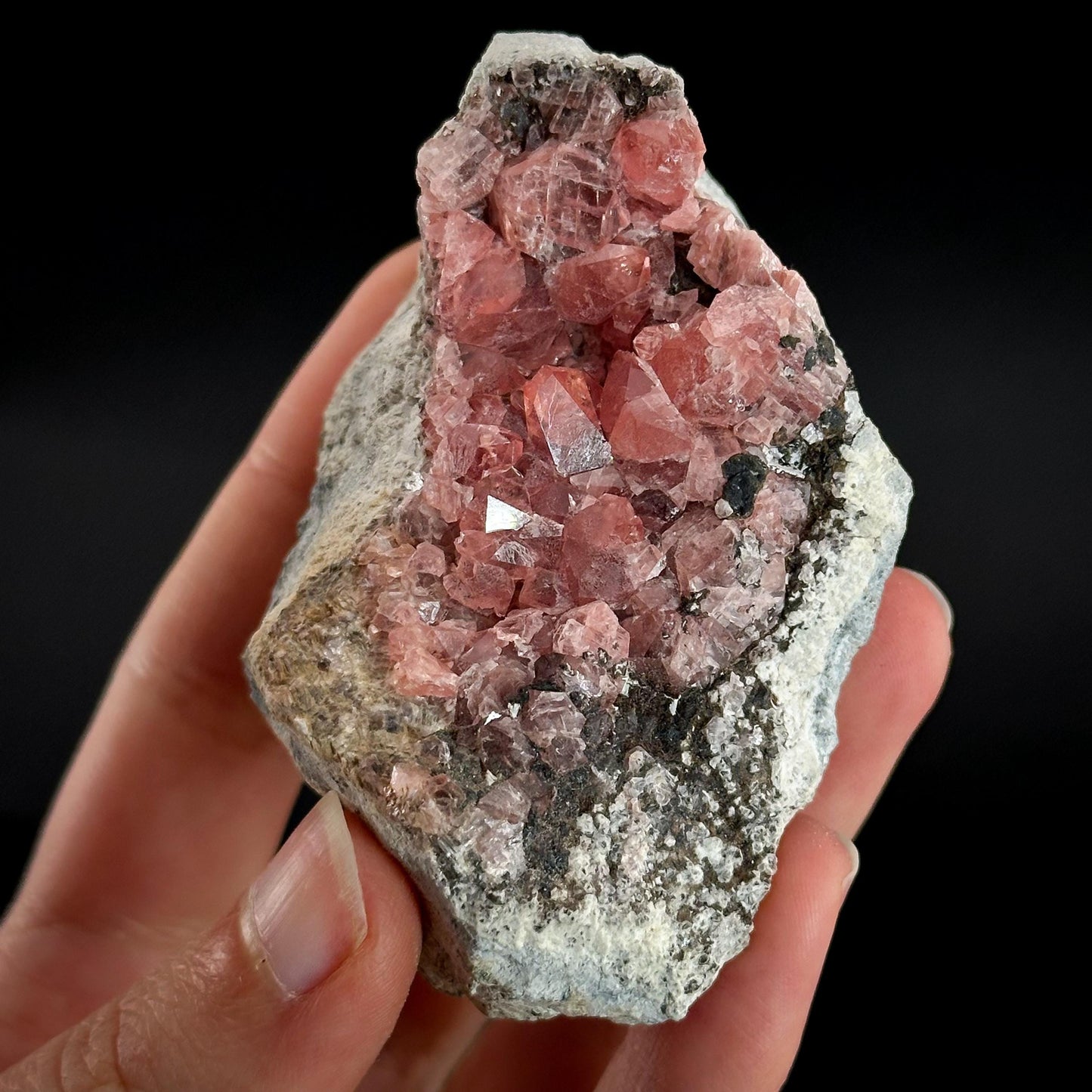 Rhodochrosite on Matrix | natural rhodochrosite crystal, rare mineral specimen from Peru