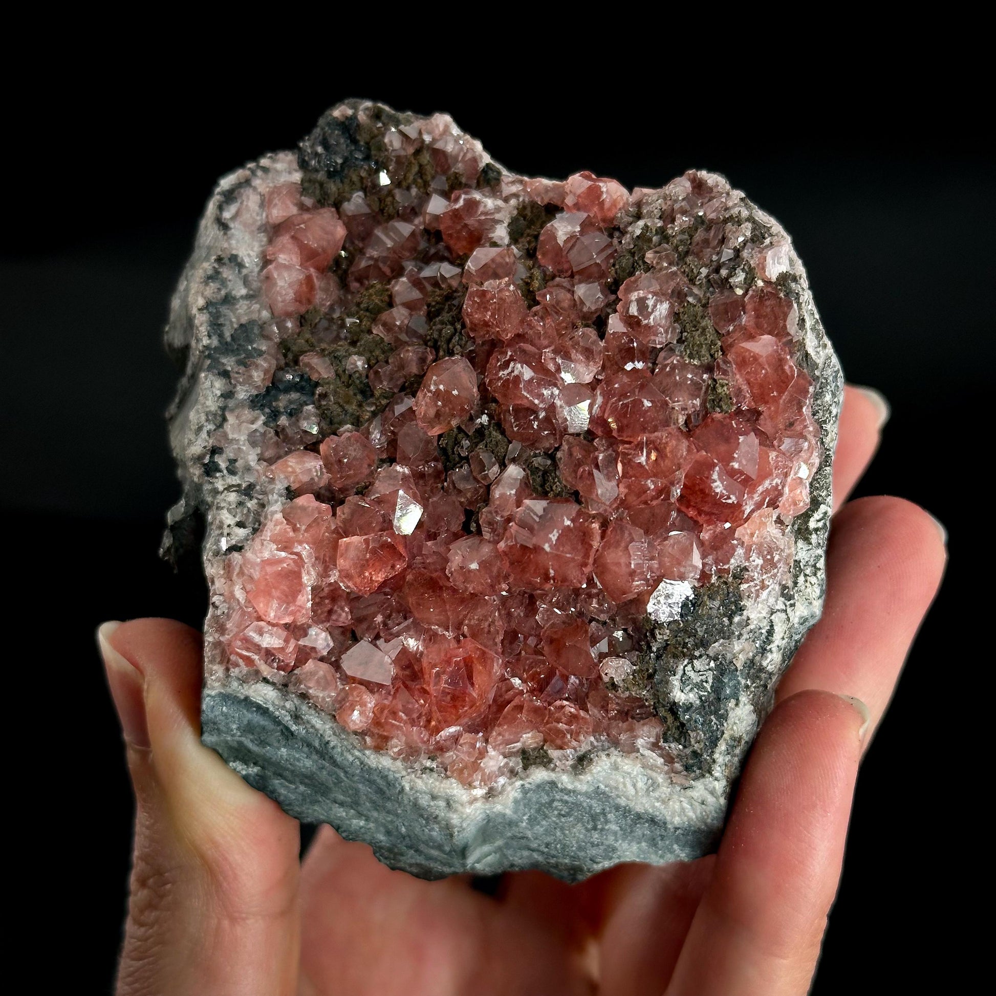 Rhodochrosite on Matrix | natural rhodochrosite crystal, rare mineral specimen from Peru