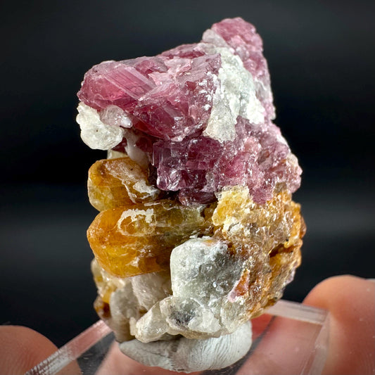 Spinel & Orange Titanite on Calcite Matrix | Natural red UV reactive crystal, mineral specimen from Afghanistan