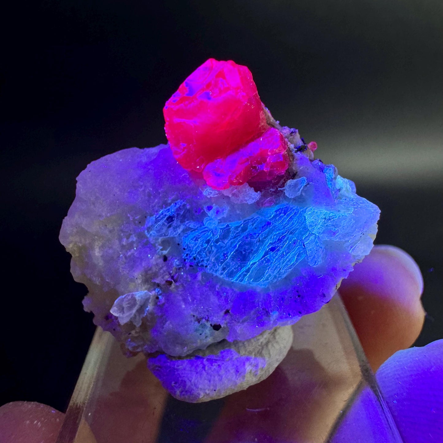 Spinel on Calcite Matrix | Natural red UV reactive crystal, mineral specimen from Afghanistan