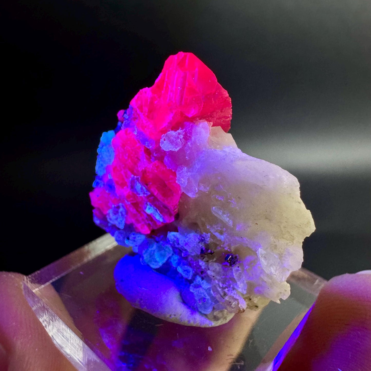 Spinel on Calcite Matrix | Natural red UV reactive crystal, mineral specimen from Afghanistan