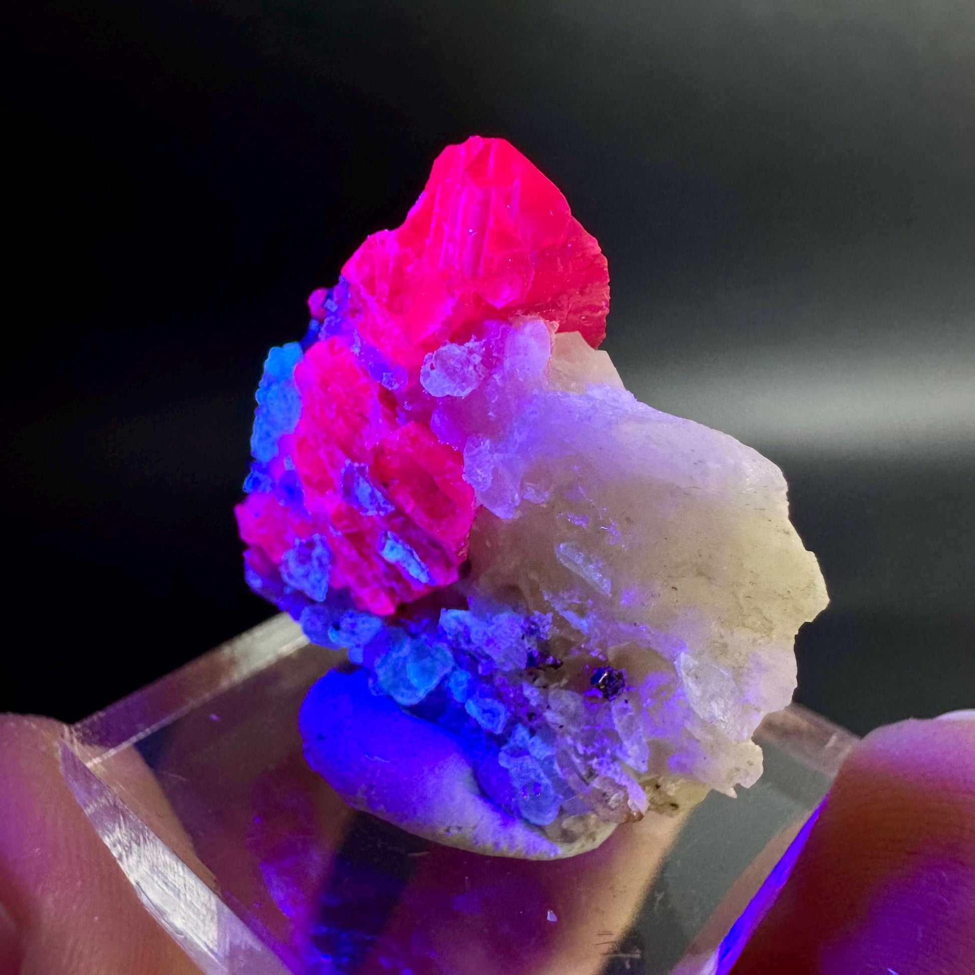 Spinel on Calcite Matrix | Natural red UV reactive crystal, mineral specimen from Afghanistan