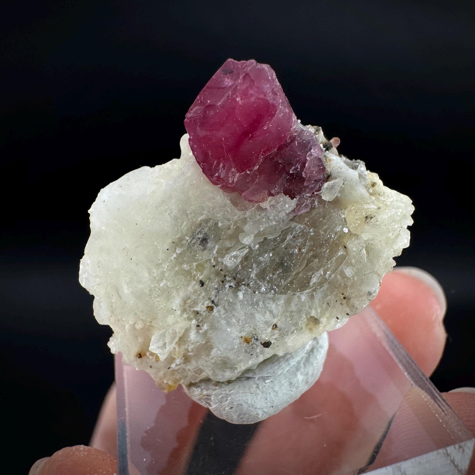 Spinel on Calcite Matrix | Natural red UV reactive crystal, mineral specimen from Afghanistan