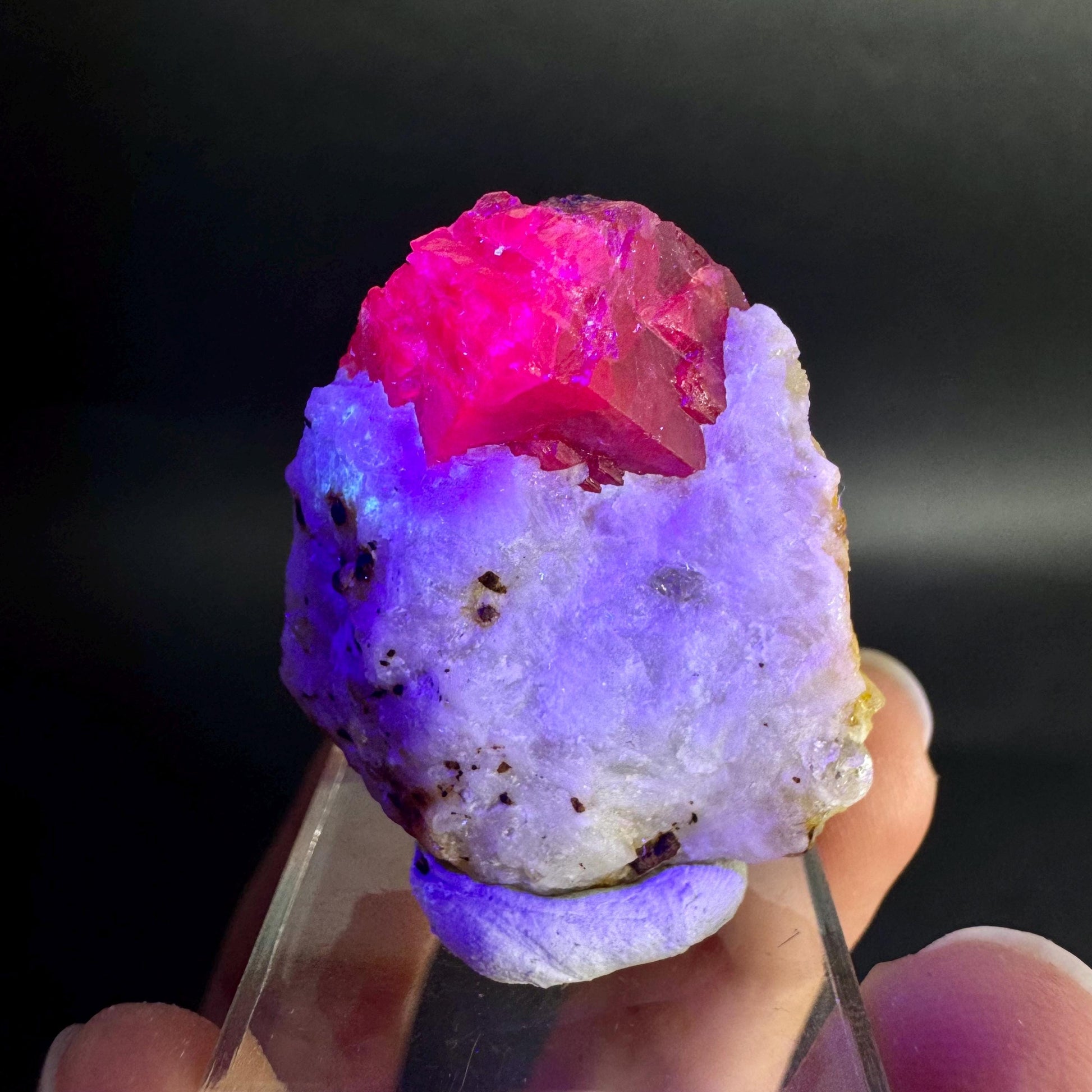 Spinel on Calcite Matrix | Natural red UV reactive crystal, mineral specimen from Afghanistan