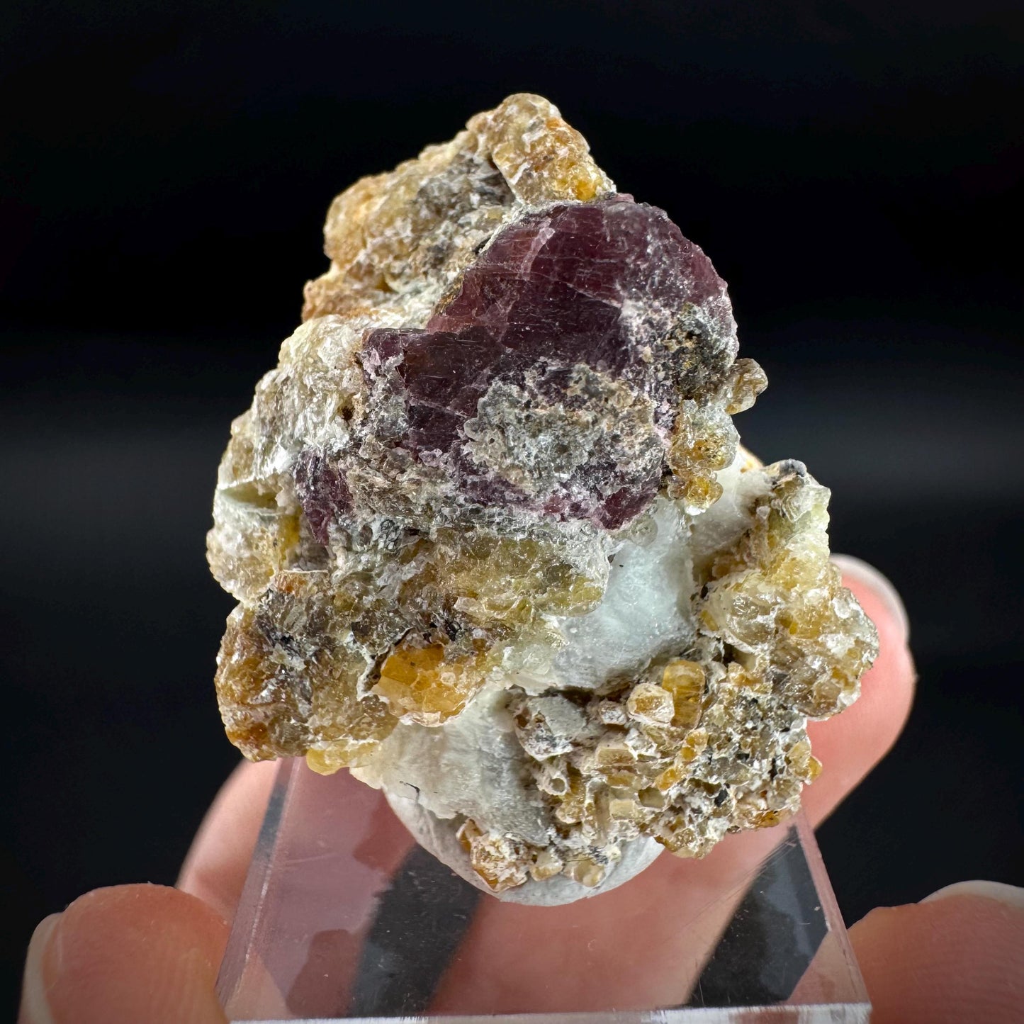 Spinel on Calcite Matrix | Natural red UV reactive crystal, mineral specimen from Afghanistan