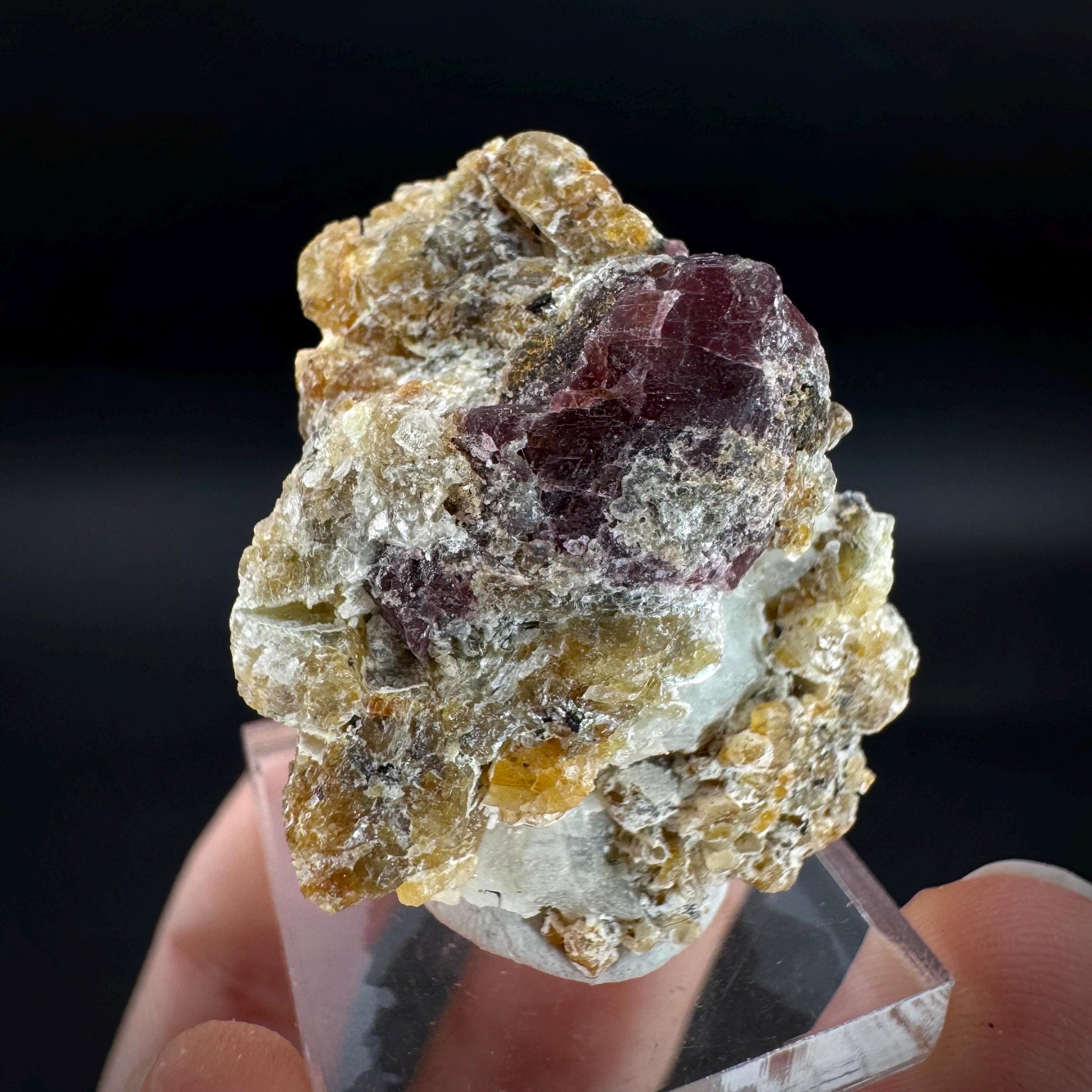 Spinel on Calcite Matrix | Natural red UV reactive crystal, mineral specimen from Afghanistan