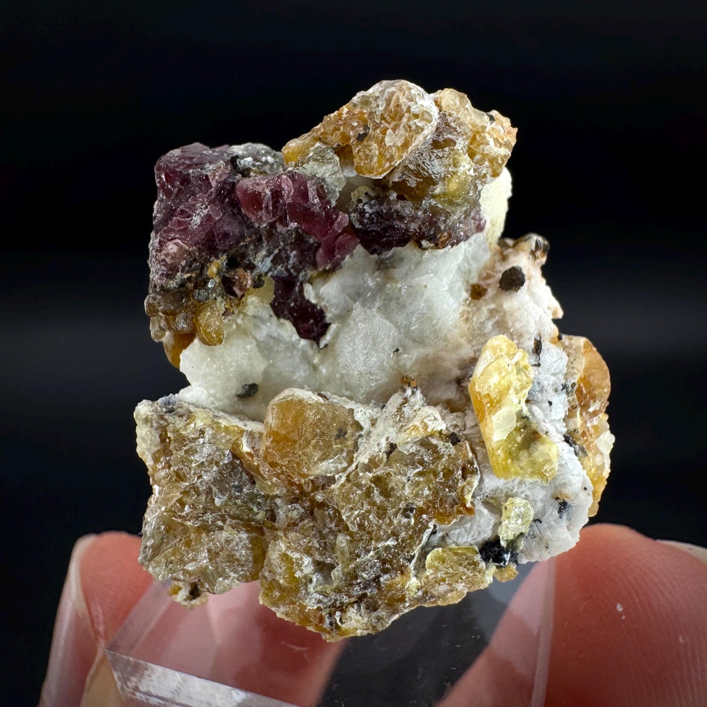 Spinel on Calcite Matrix | Natural red UV reactive crystal, mineral specimen from Afghanistan