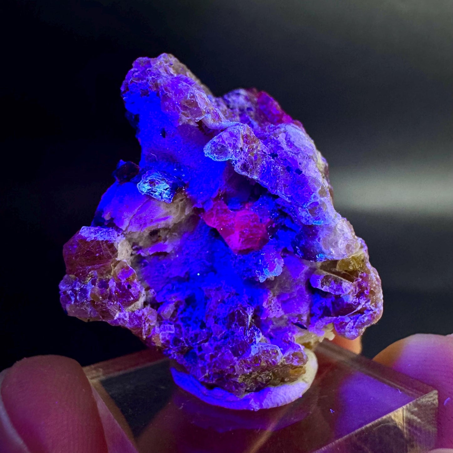 Spinel on Calcite Matrix | Natural red UV reactive crystal, mineral specimen from Afghanistan