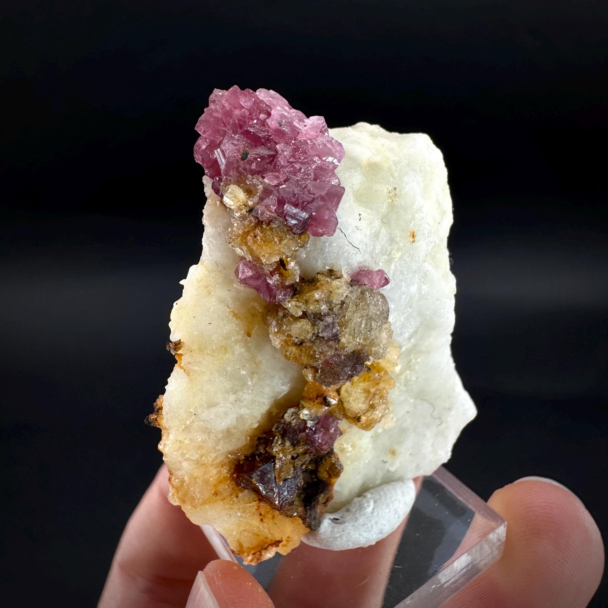 Spinel on Calcite Matrix | Natural red UV reactive crystal, mineral specimen from Afghanistan