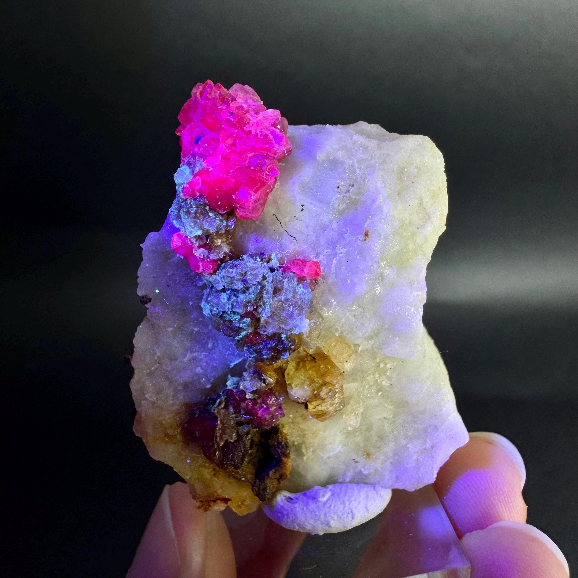 Spinel on Calcite Matrix | Natural red UV reactive crystal, mineral specimen from Afghanistan