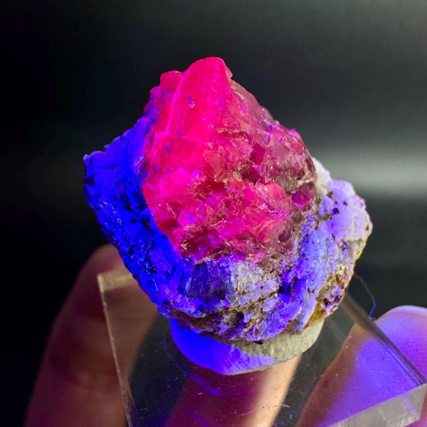 Spinel on Calcite Matrix | Natural red UV reactive crystal, mineral specimen from Afghanistan