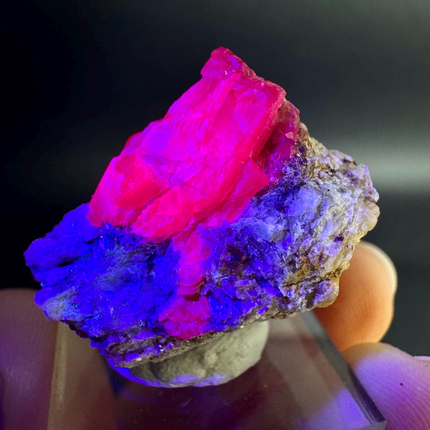 Spinel on Calcite Matrix | Natural red UV reactive crystal, mineral specimen from Afghanistan
