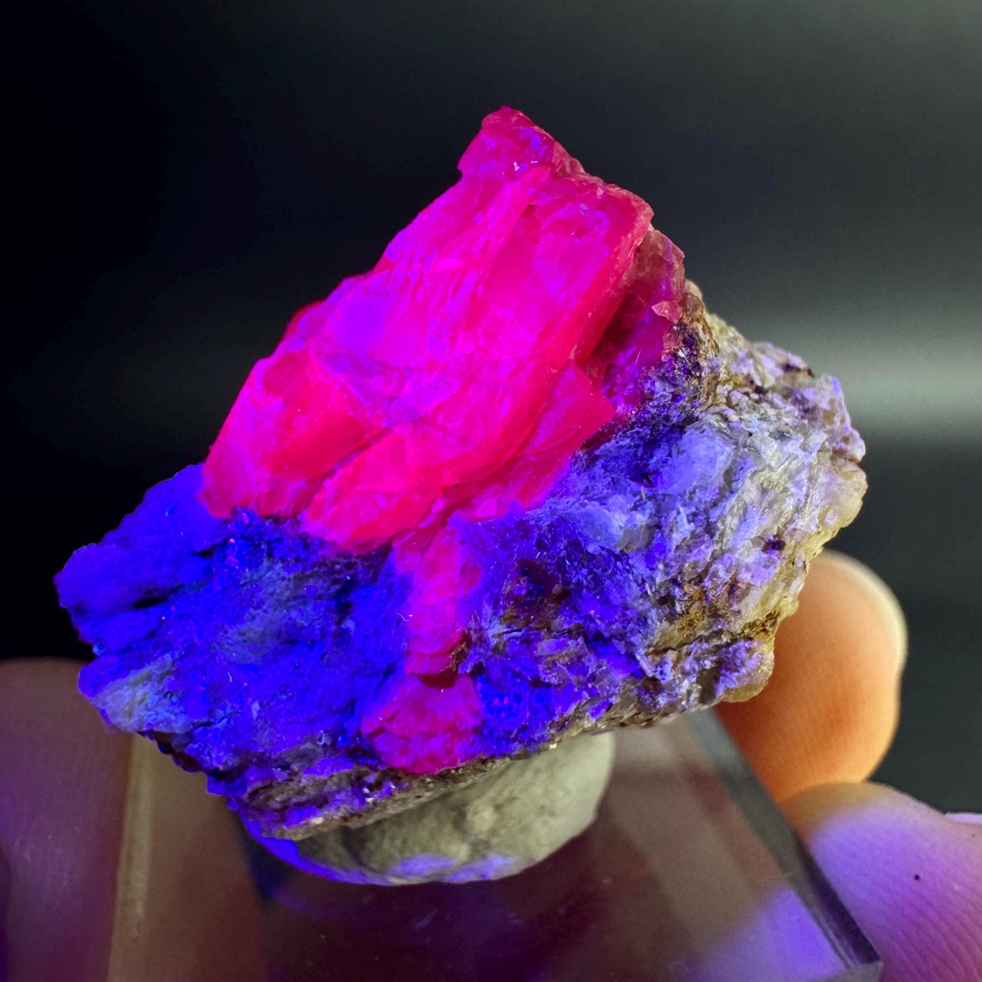 Spinel on Calcite Matrix | Natural red UV reactive crystal, mineral specimen from Afghanistan