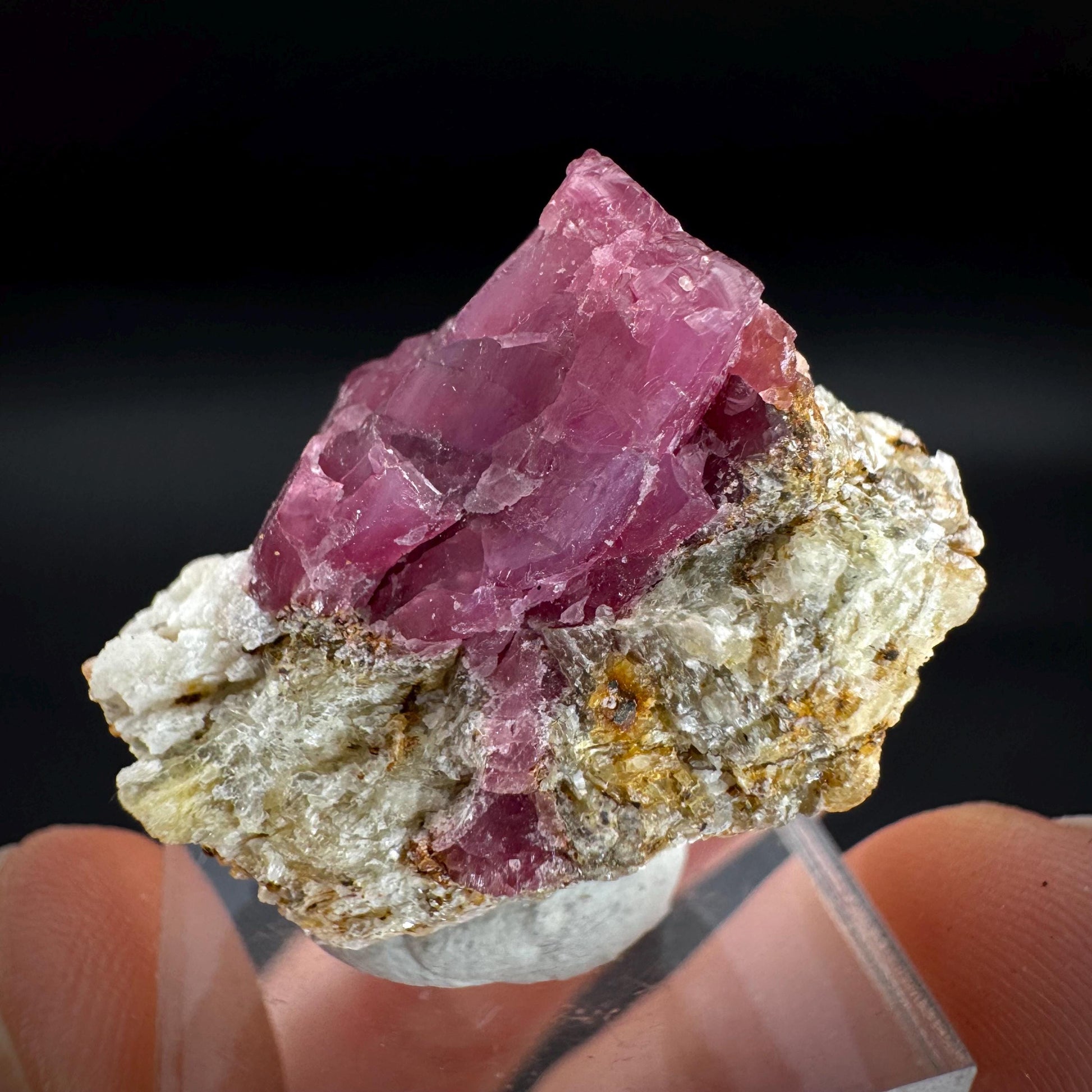 Spinel on Calcite Matrix | Natural red UV reactive crystal, mineral specimen from Afghanistan