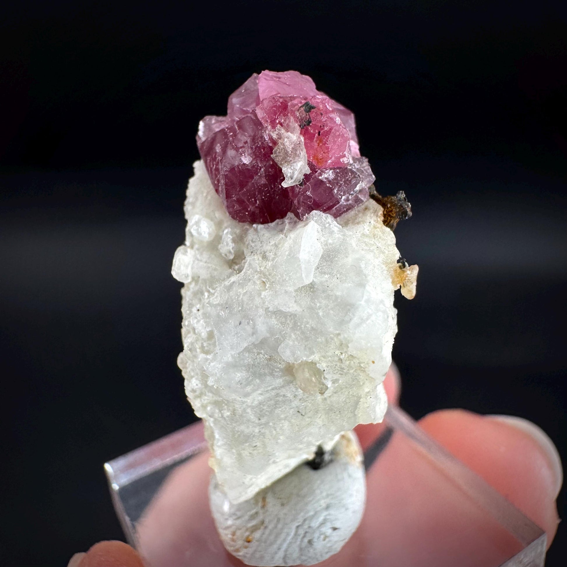 Spinel on Calcite Matrix | Natural red UV reactive crystal, mineral specimen from Afghanistan