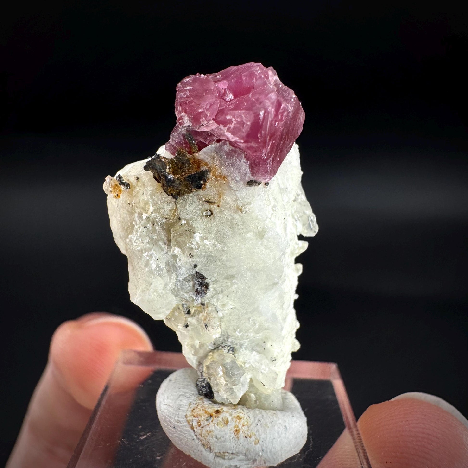 Spinel on Calcite Matrix | Natural red UV reactive crystal, mineral specimen from Afghanistan