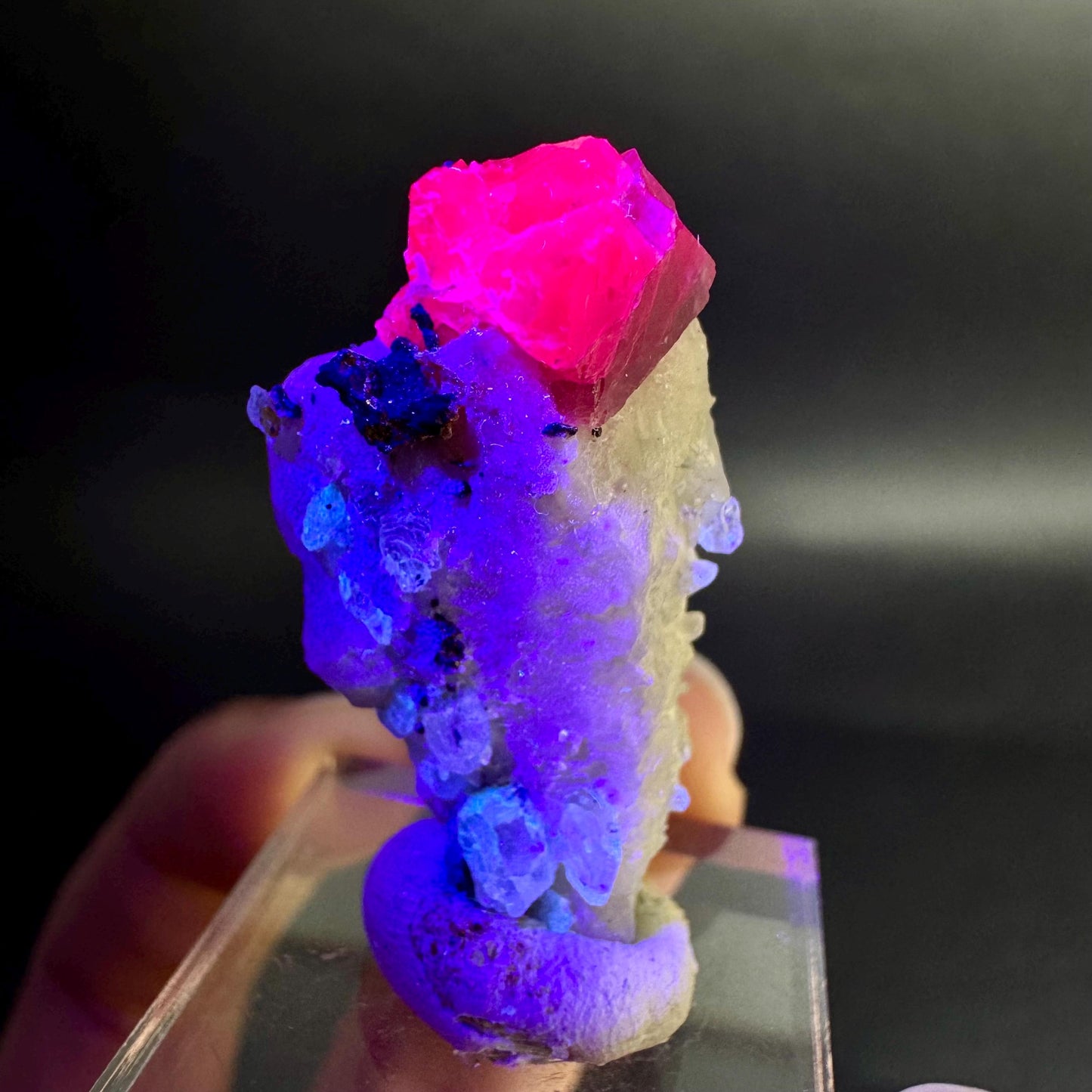 Spinel on Calcite Matrix | Natural red UV reactive crystal, mineral specimen from Afghanistan