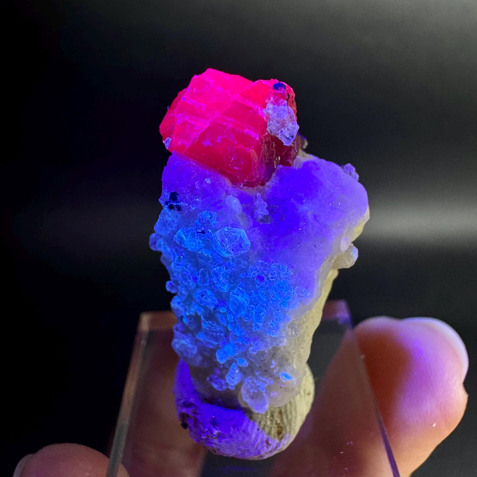 Spinel on Calcite Matrix | Natural red UV reactive crystal, mineral specimen from Afghanistan