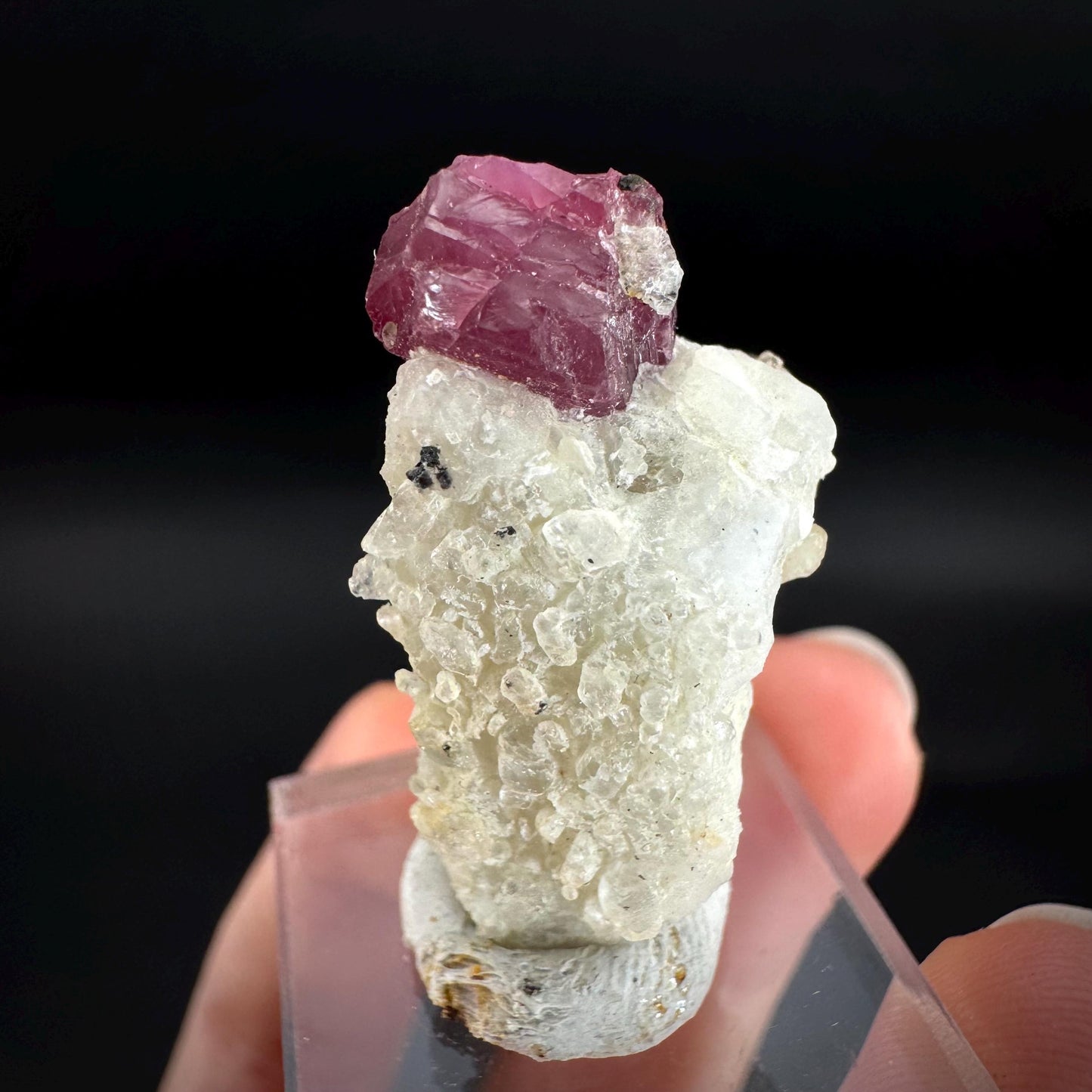 Spinel on Calcite Matrix | Natural red UV reactive crystal, mineral specimen from Afghanistan