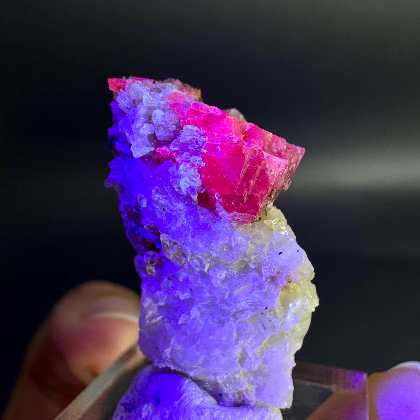 Spinel on Calcite Matrix | Natural red UV reactive crystal, mineral specimen from Afghanistan