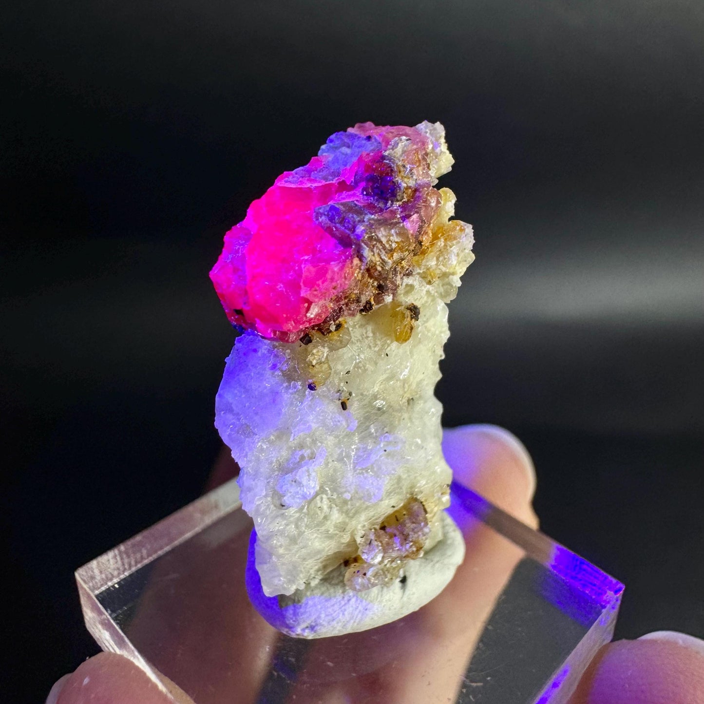Spinel on Calcite Matrix | Natural red UV reactive crystal, mineral specimen from Afghanistan