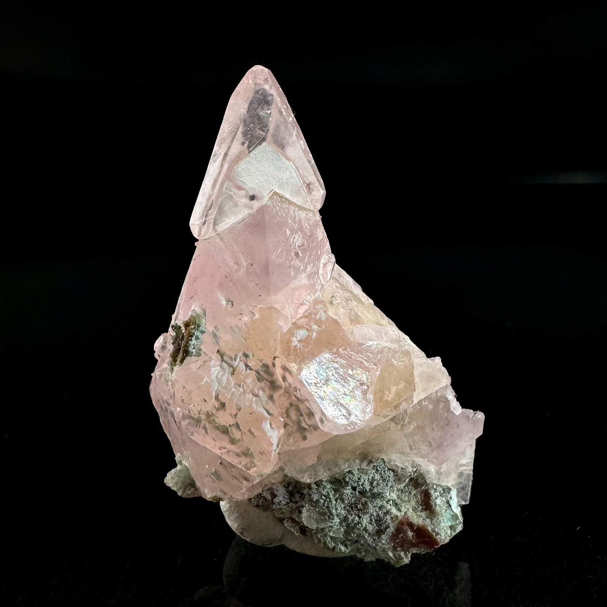 Gem Cobaltoan Calcite with Chrysocolla | translucent pink cobaltoan crystal cluster, mineral specimen