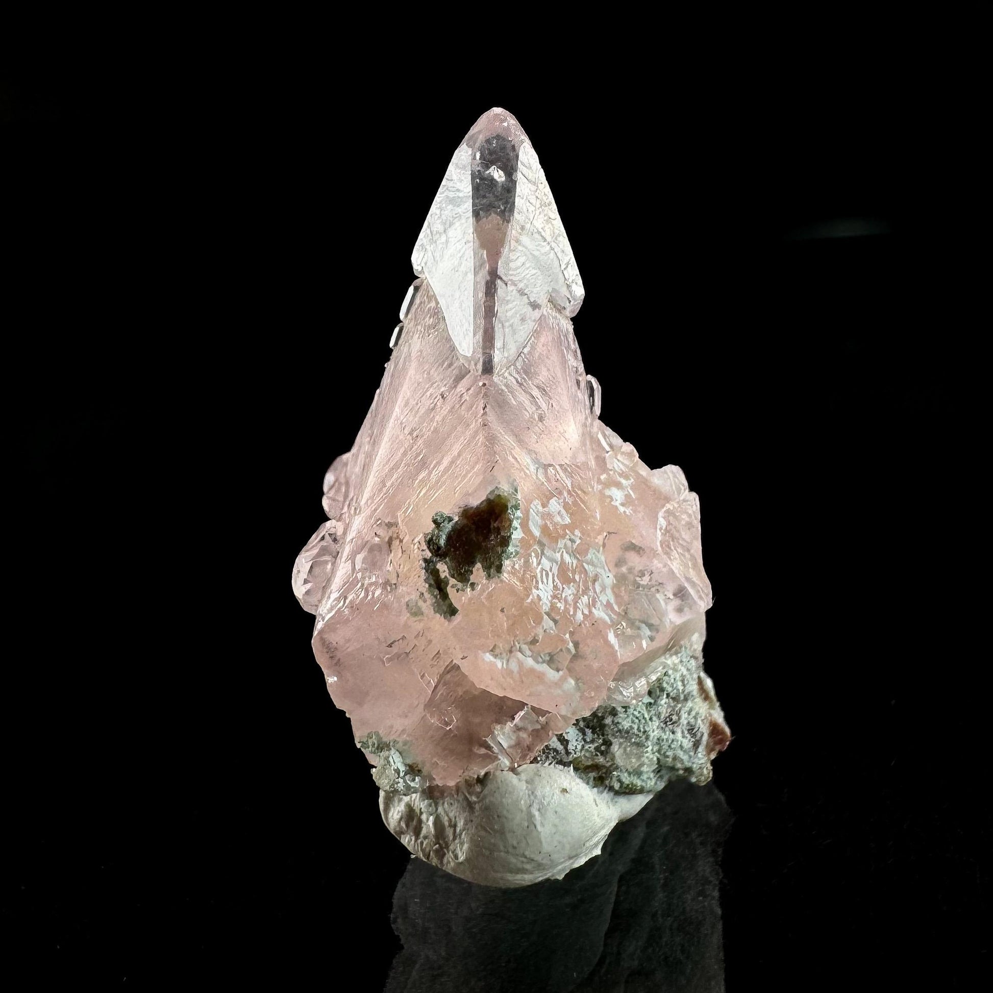 Gem Cobaltoan Calcite with Chrysocolla | translucent pink cobaltoan crystal cluster, mineral specimen