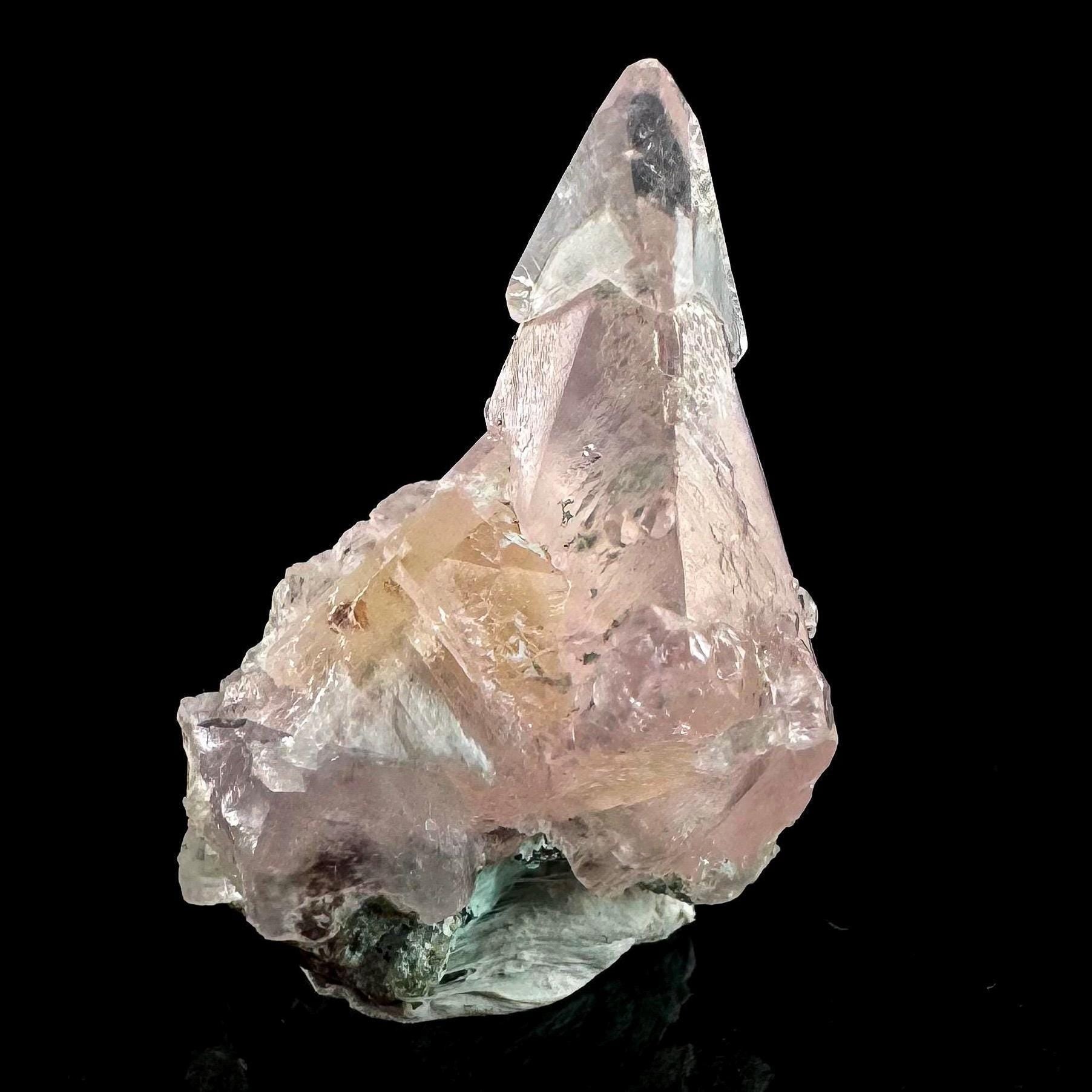 Gem Cobaltoan Calcite with Chrysocolla | translucent pink cobaltoan crystal cluster, mineral specimen