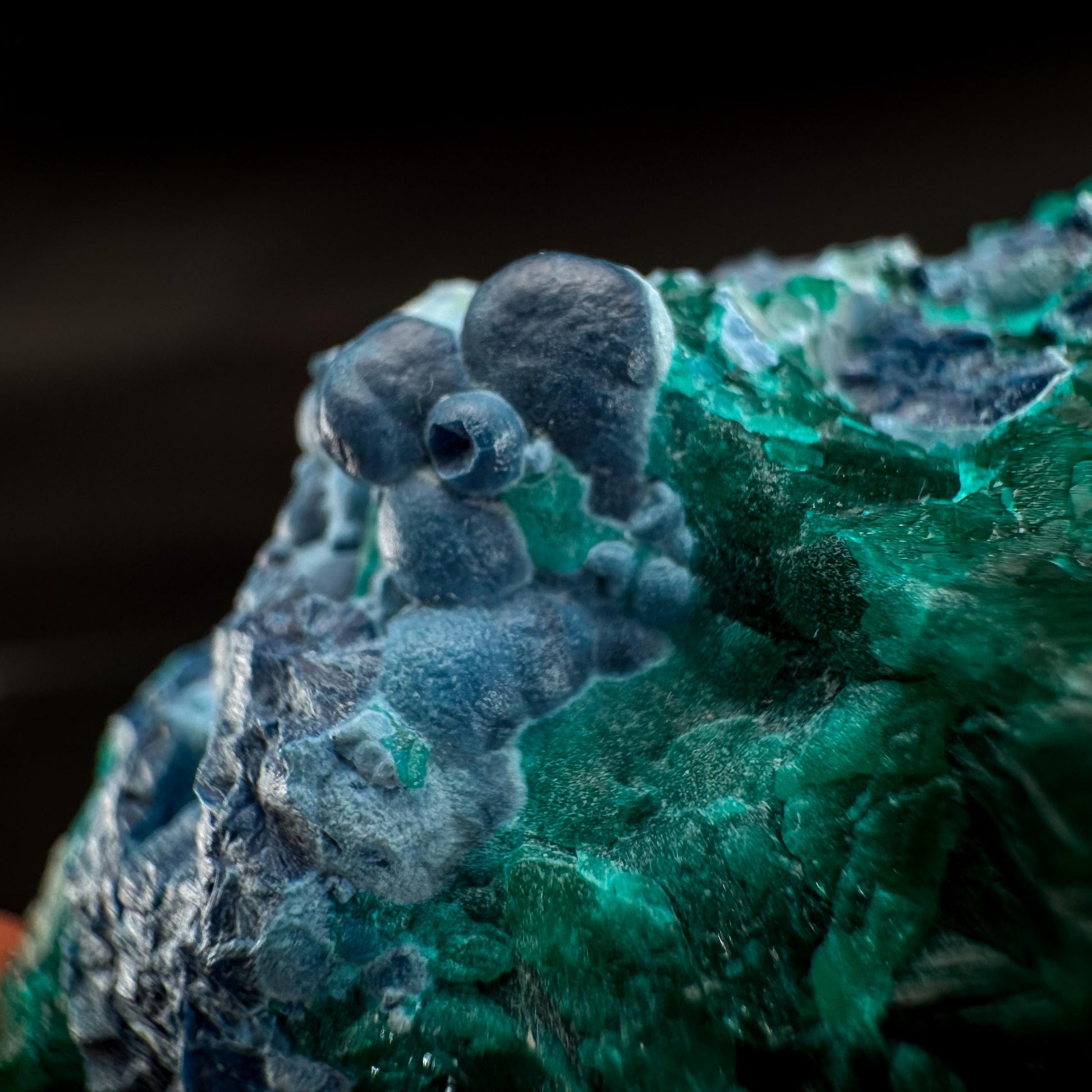 Dioptase with Shattuckite | natural green and blue crystal, mineral specimen from Namibia