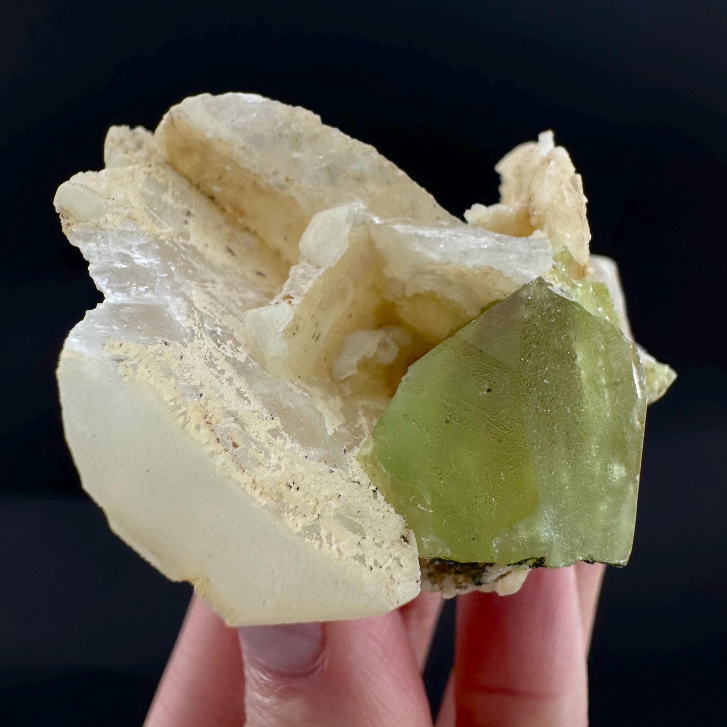 Titanite with Muscovite & Feldspar | green sphene crystal, mineral specimen from Pakistan