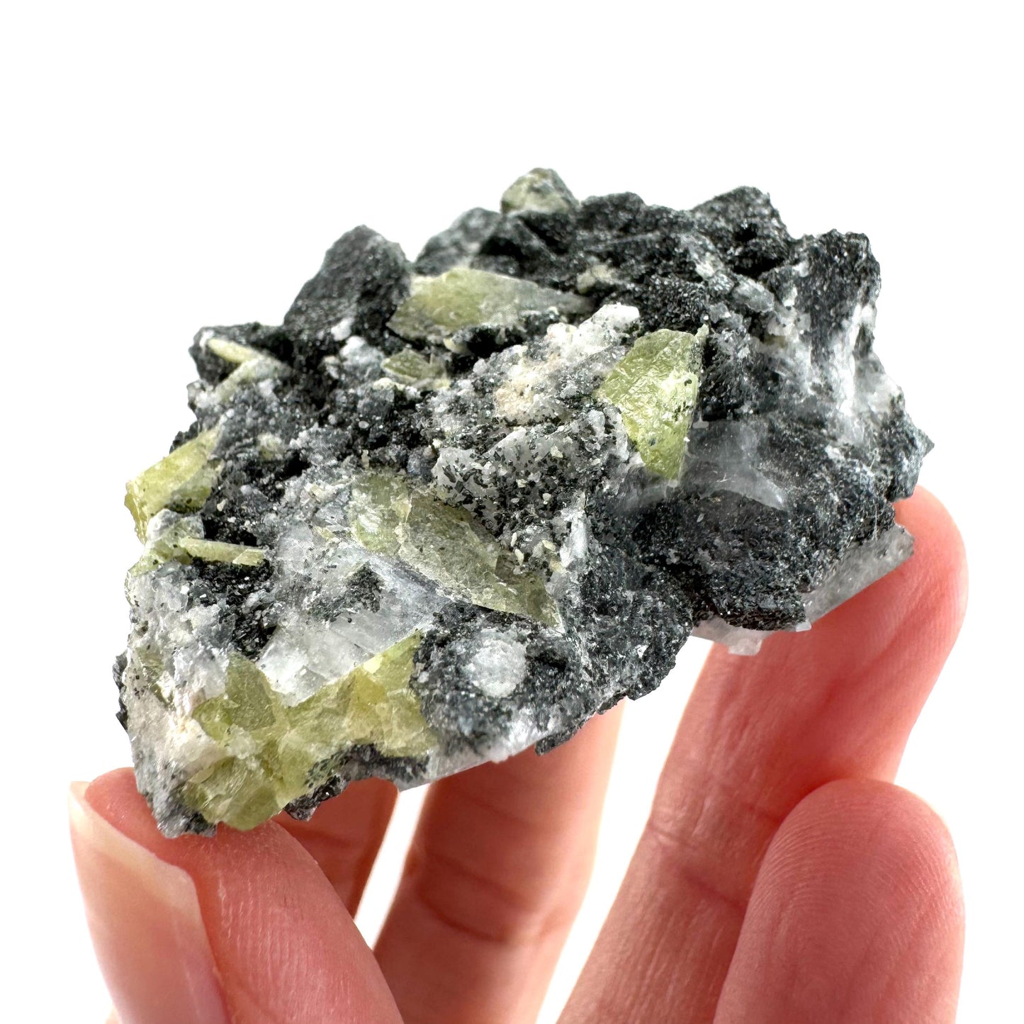 Titanite with Chlorite & Feldspar | green sphene crystal, mineral specimen from Pakistan