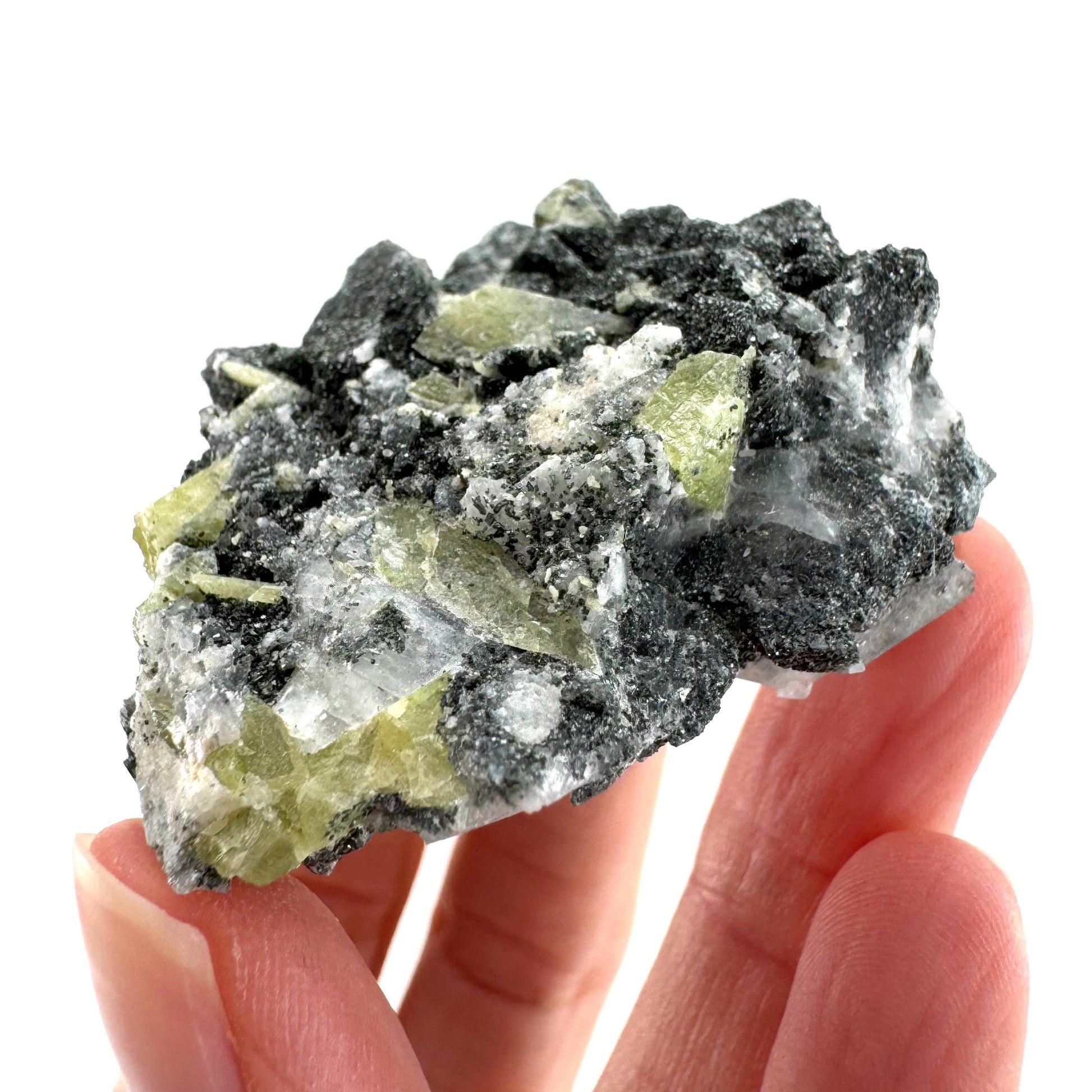 Titanite with Chlorite & Feldspar | green sphene crystal, mineral specimen from Pakistan