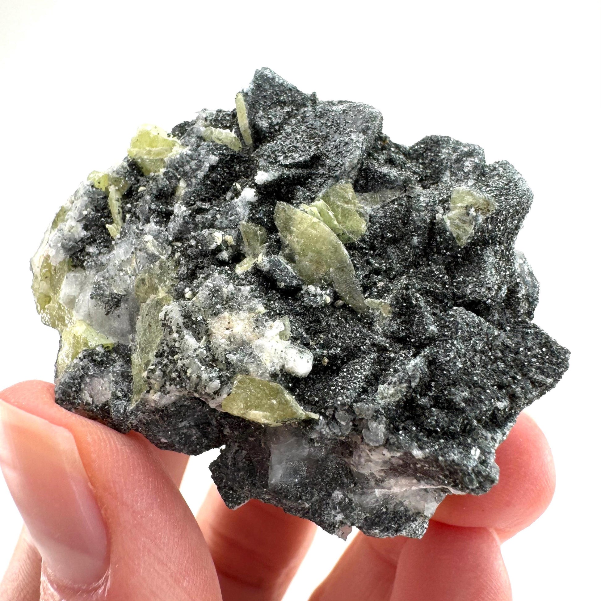Titanite with Chlorite & Feldspar | green sphene crystal, mineral specimen from Pakistan