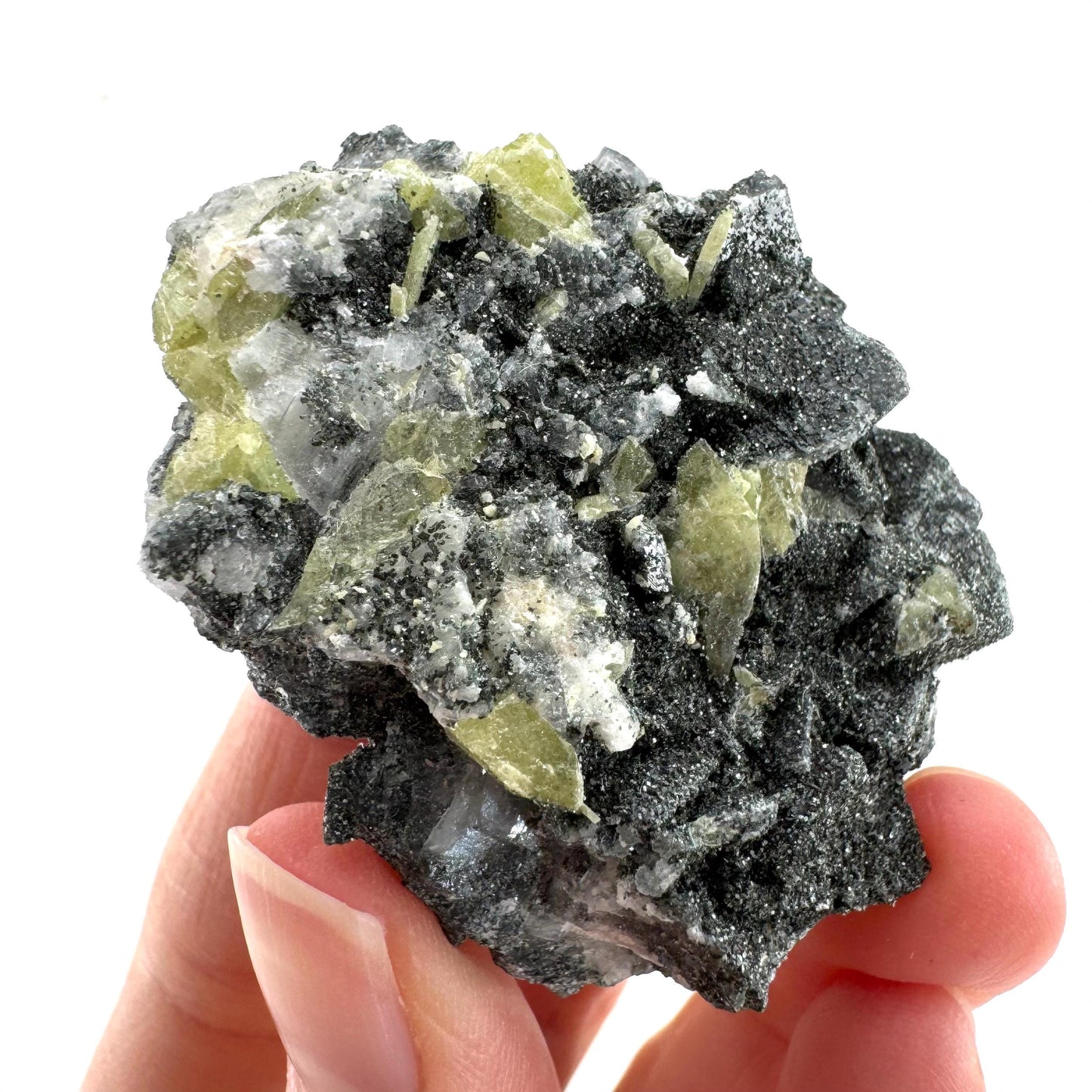 Titanite with Chlorite & Feldspar | green sphene crystal, mineral specimen from Pakistan