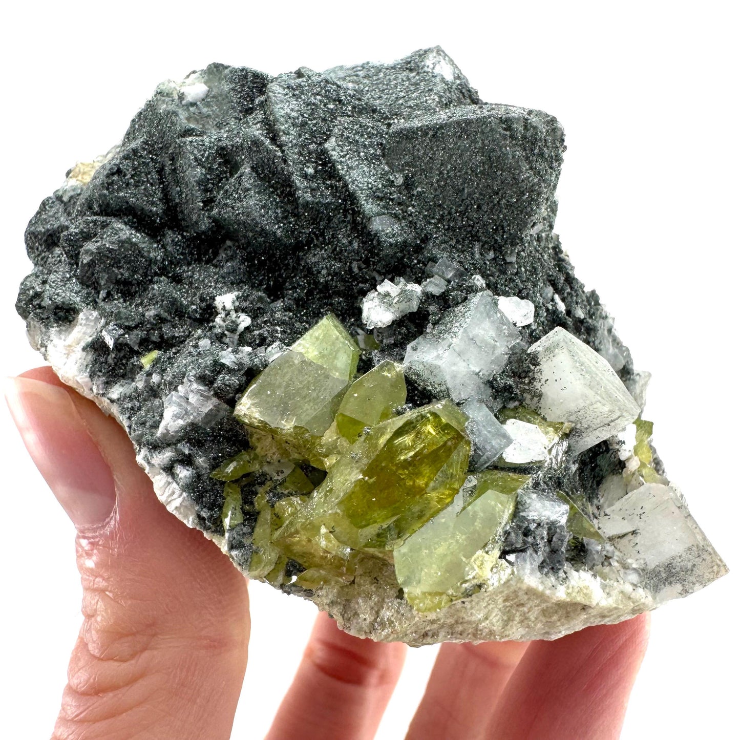 Titanite with Chlorite & Feldspar | green sphene crystal, mineral specimen from Pakistan